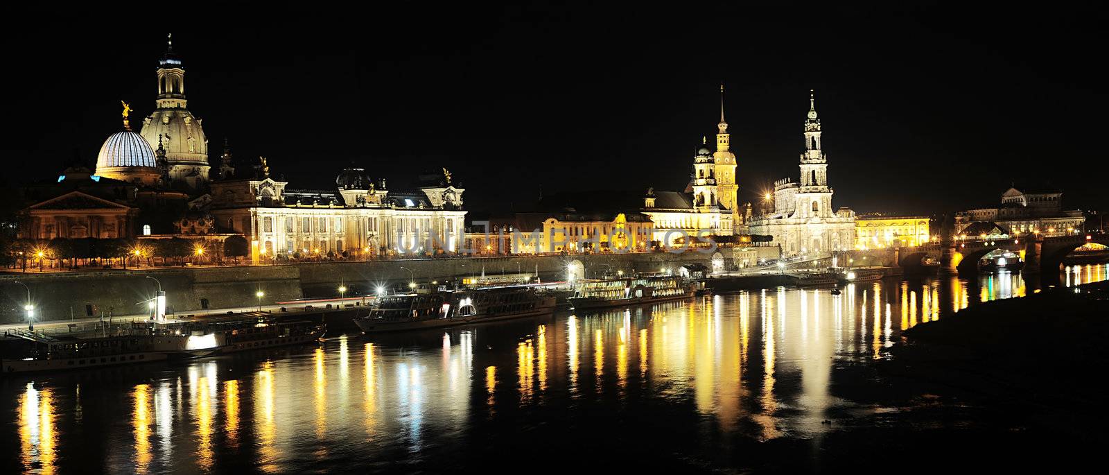 Panorama of Dresden at night. Dresden is known as the "Florence of the Elbe"  in German
