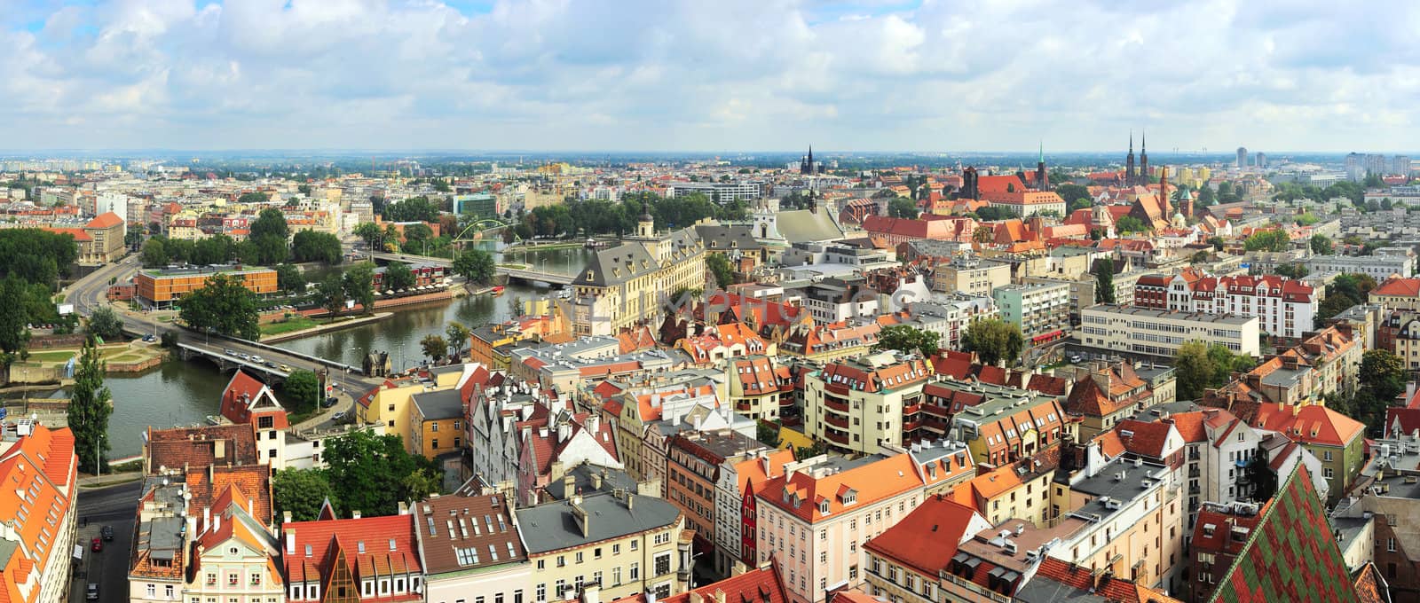 Aerial view on Wroclaw from  Cathedral of St. John the Baptist. Wroclaw is the historical capital of Silesia.