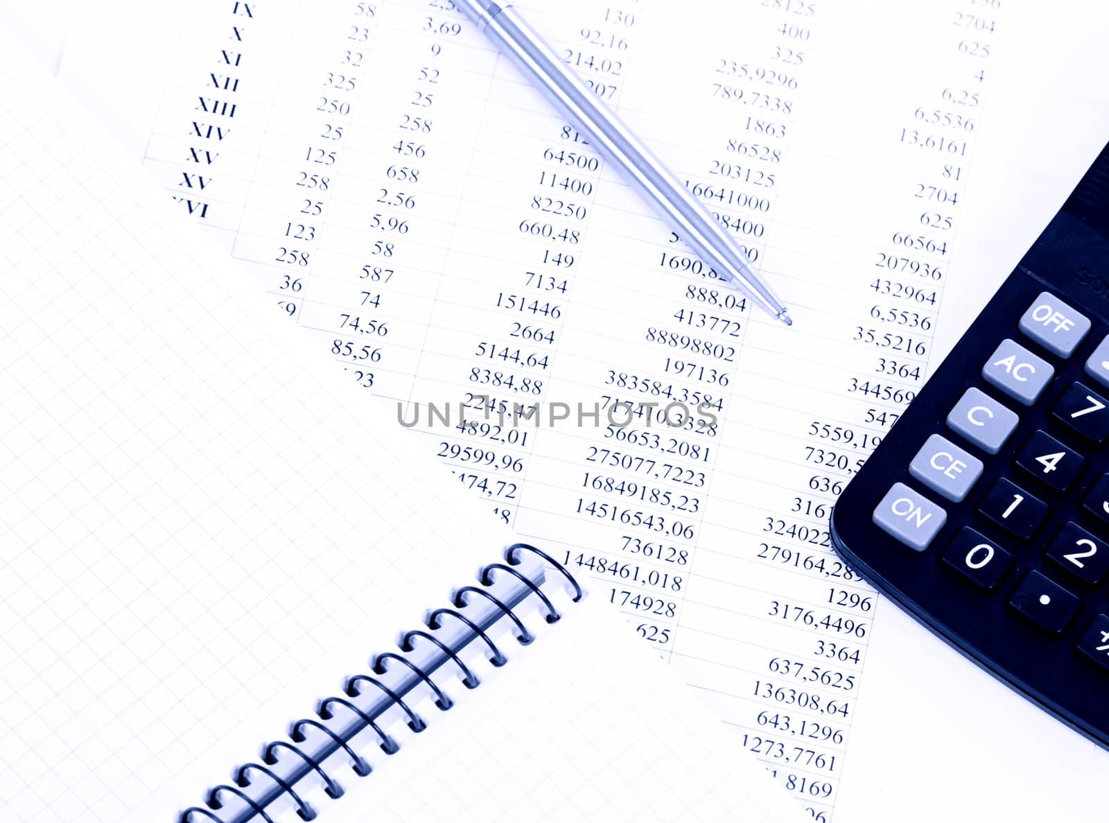calculator and the financial report. A workplace of the businessman