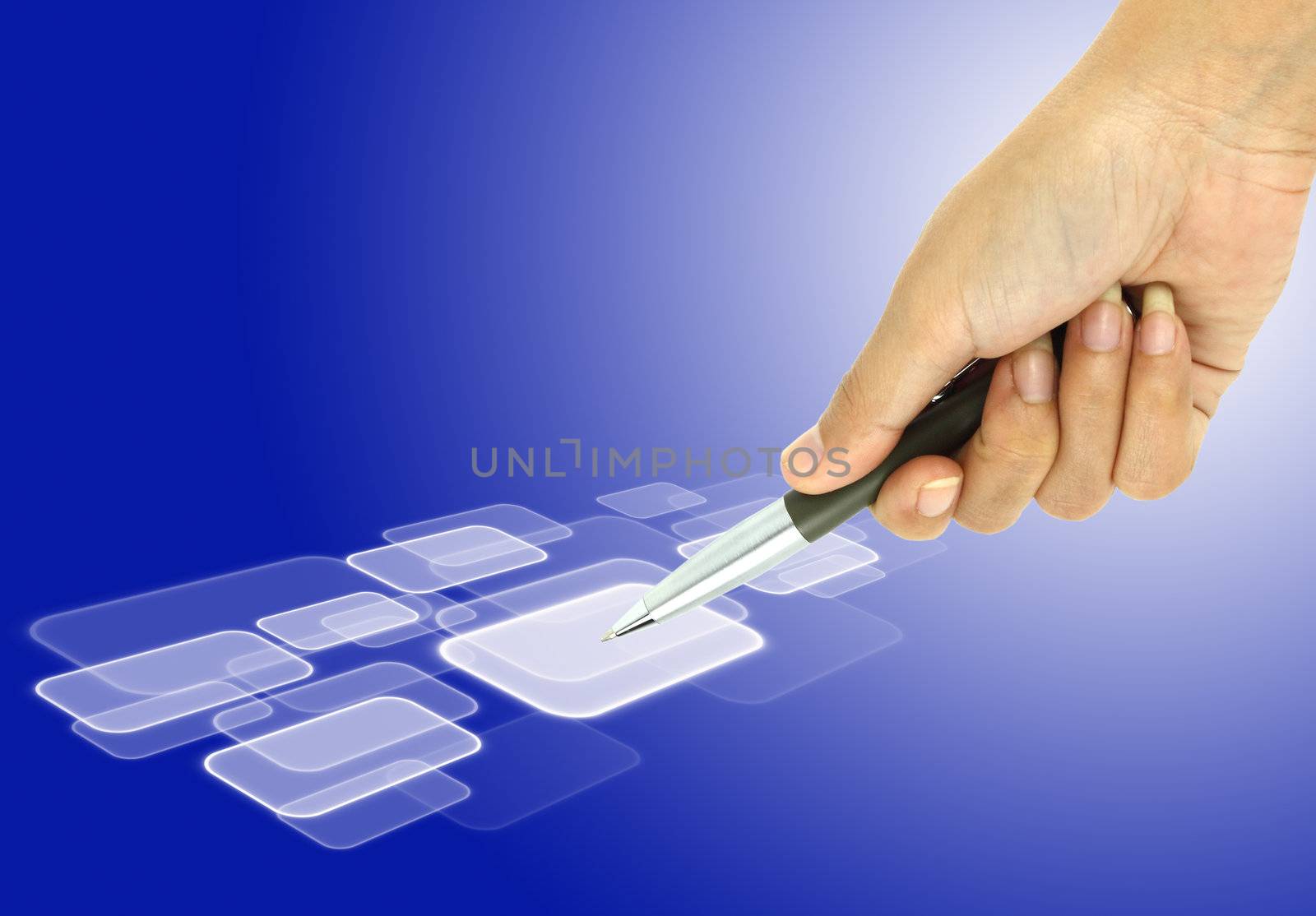 a pen pointer on a touch screen interface
