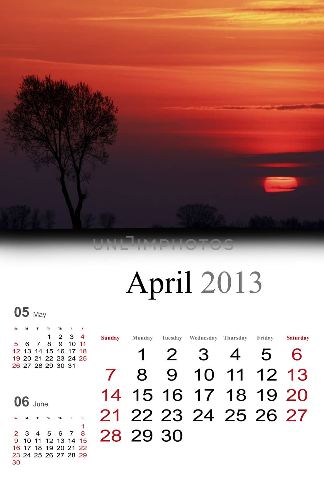 2013 Calendar.April