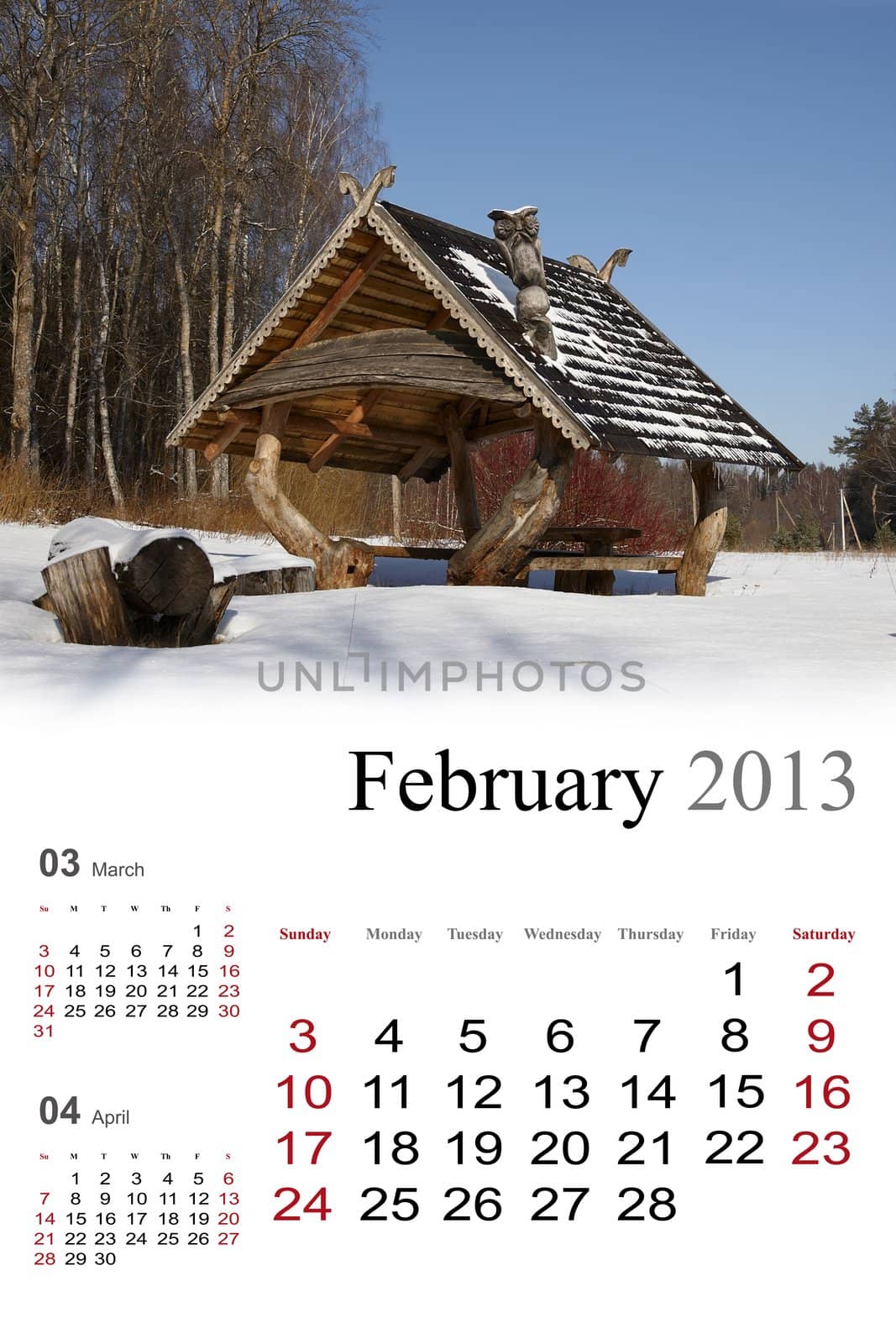 2013 Calendar. February