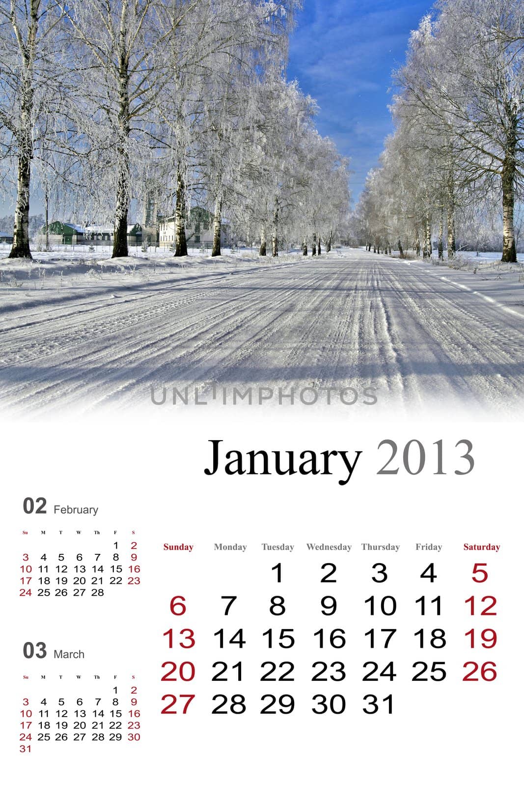 2013 Calendar. January