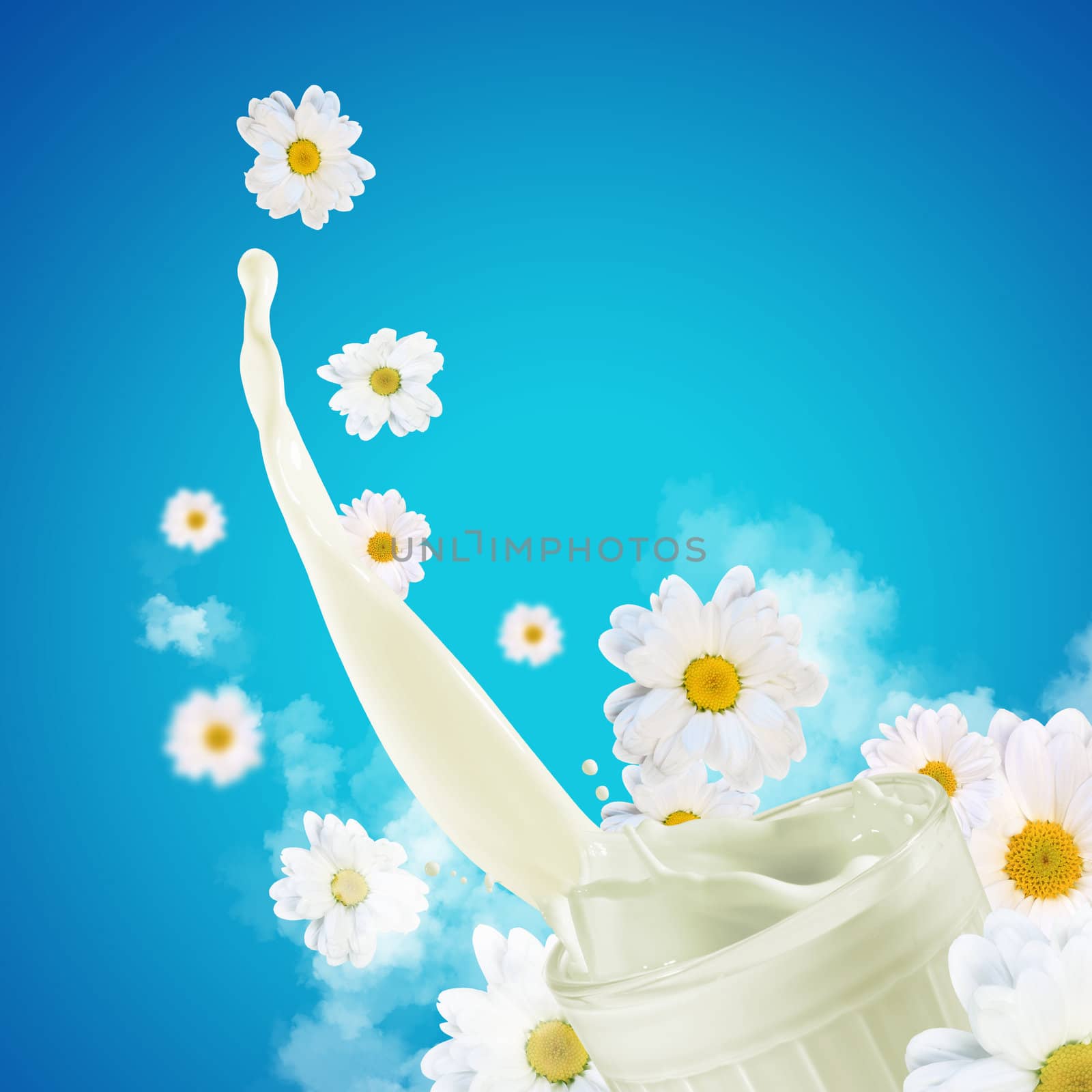 Fresh milk in the glass on colour background, illustration