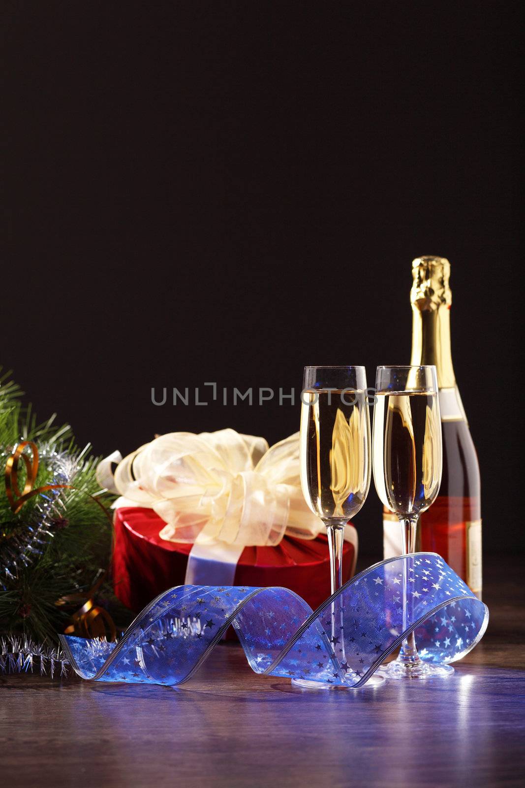 Glasses of champagne at new year party by sergey_nivens