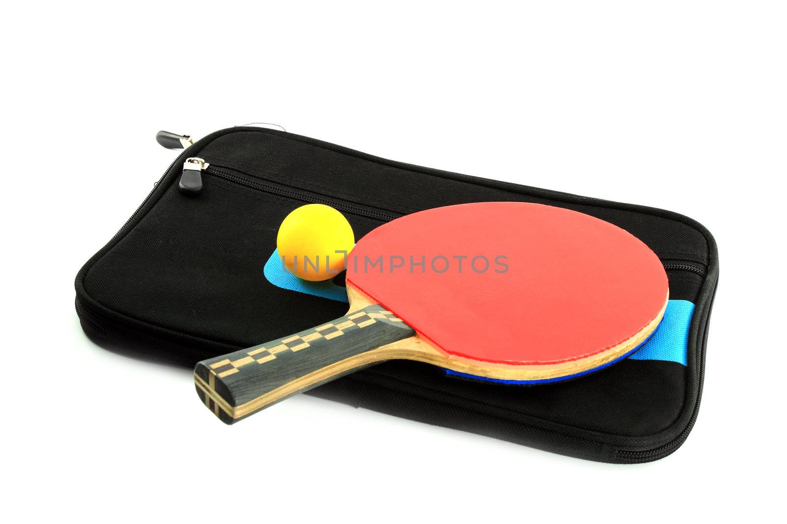 Table tennis racket  and ball with case on white blackground by geargodz