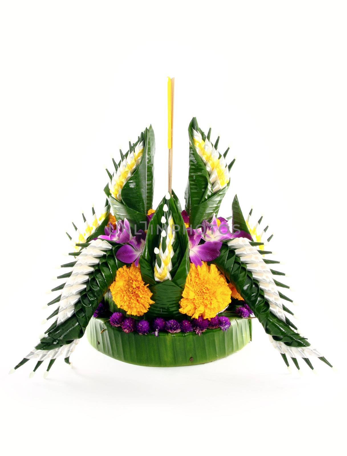 Loy kratong Festival in Thailand, on white background