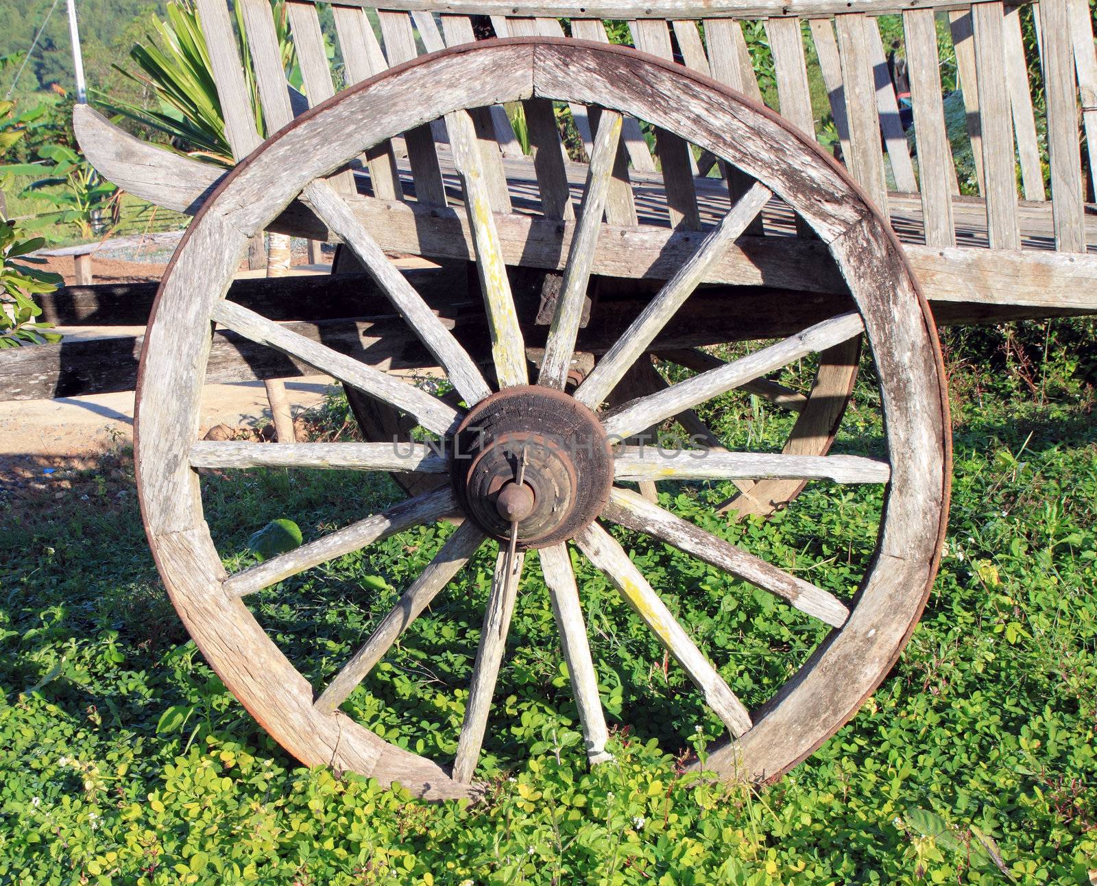 Old wooden wheel of Thais classic vehicles