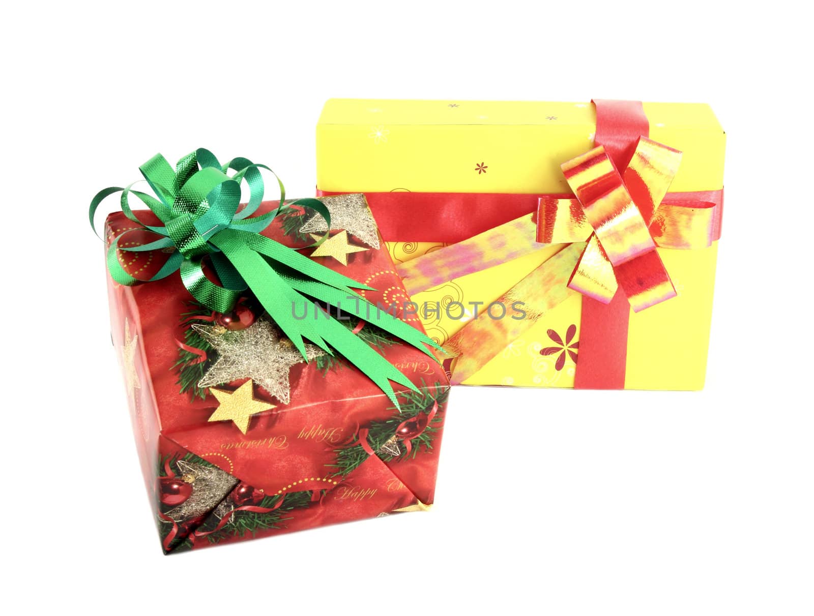 two gift box with ribbon isolated on white background