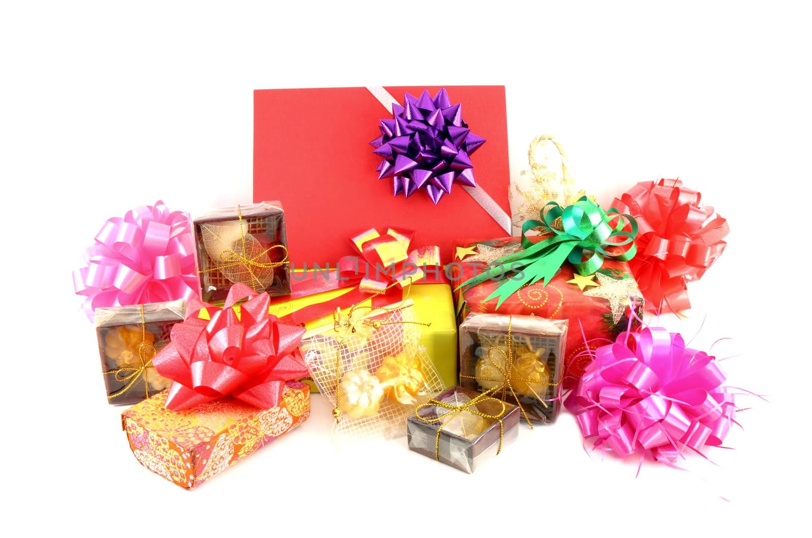 gift box set and ribbin bow on white background