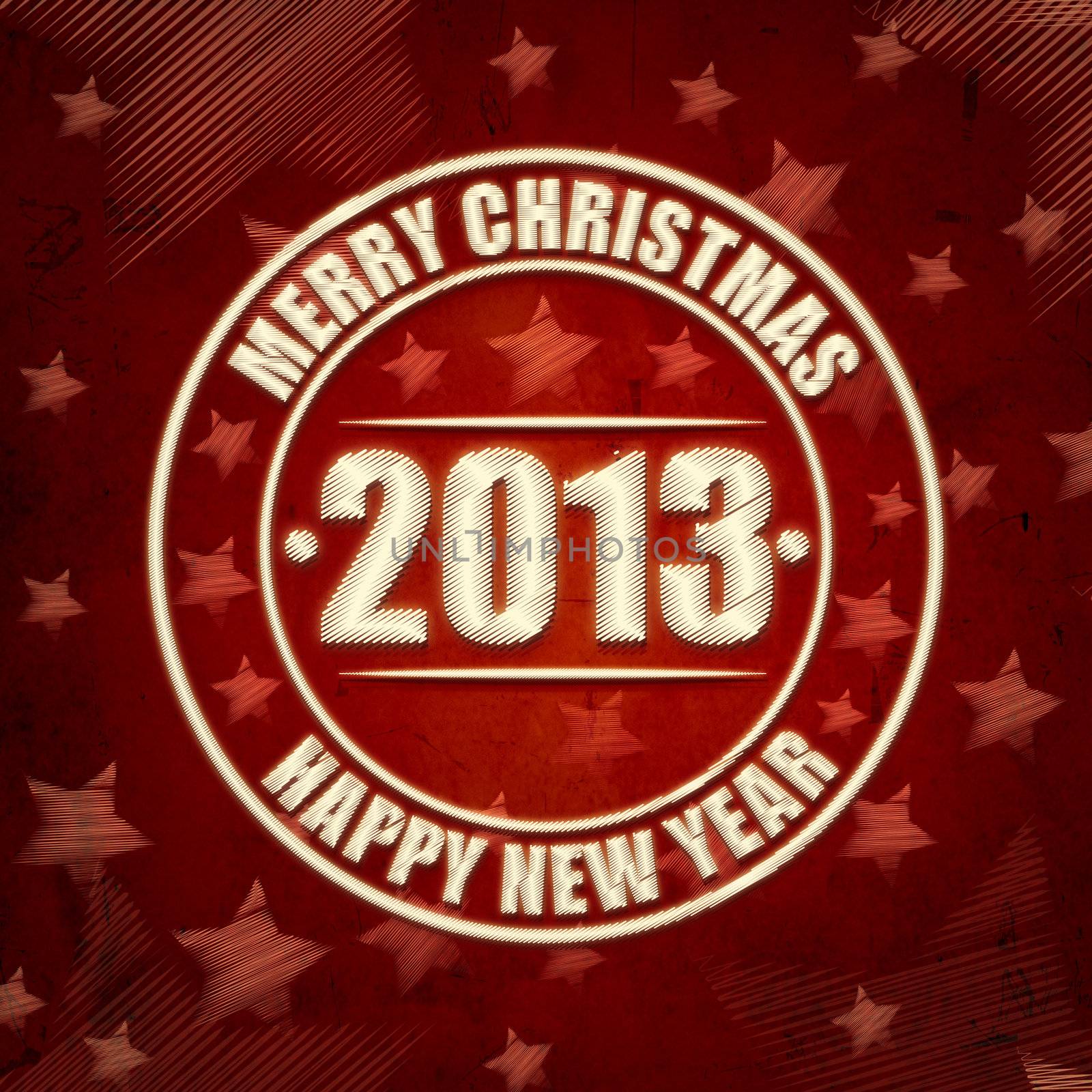 Merry Christmas and Happy New Year 2013 in circles over red retr by marinini