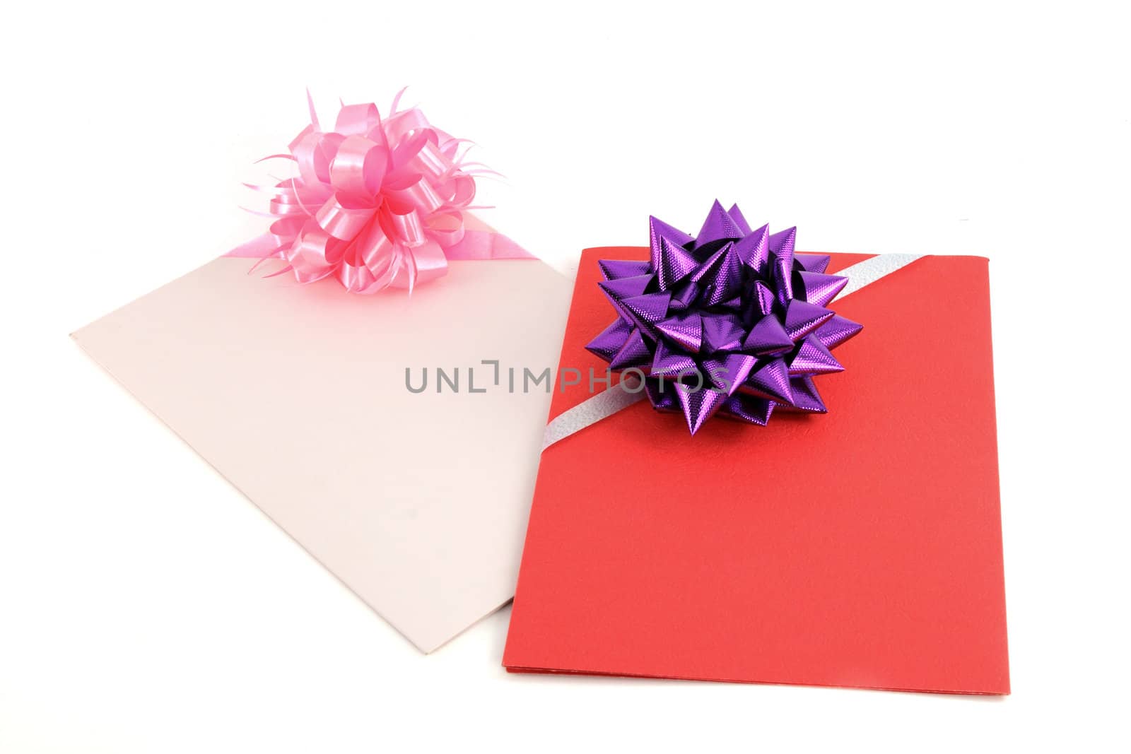 red and pind gift card with ribbin bow on white background by geargodz