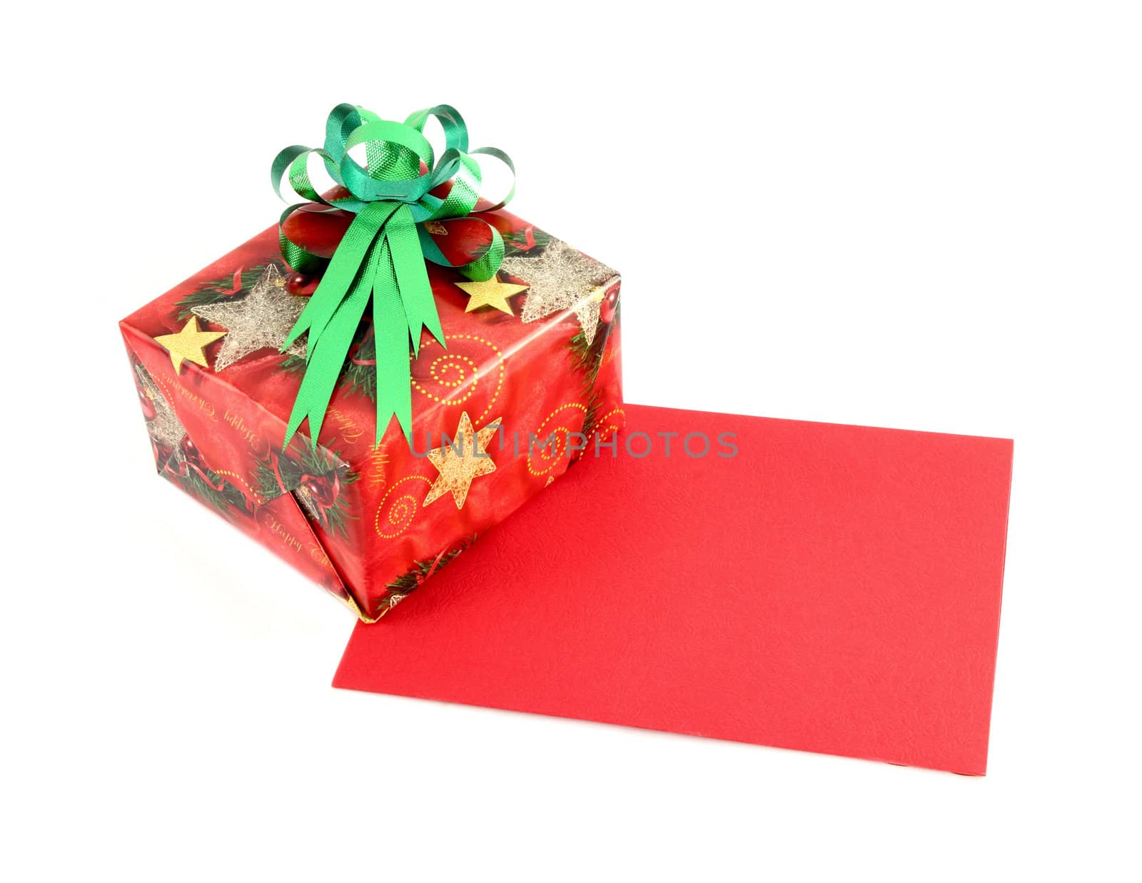 gift box and gift card with ribbon bow on white background by geargodz