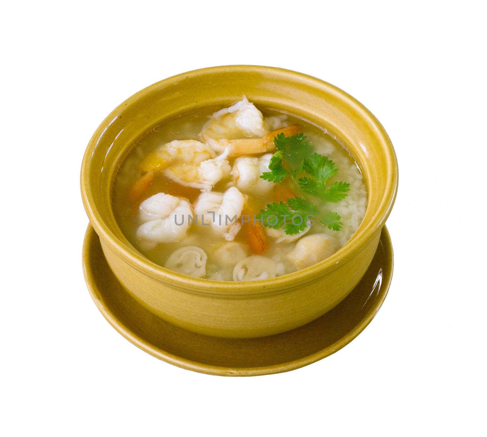 Shrimps boiled rice soup a taste of asian food 