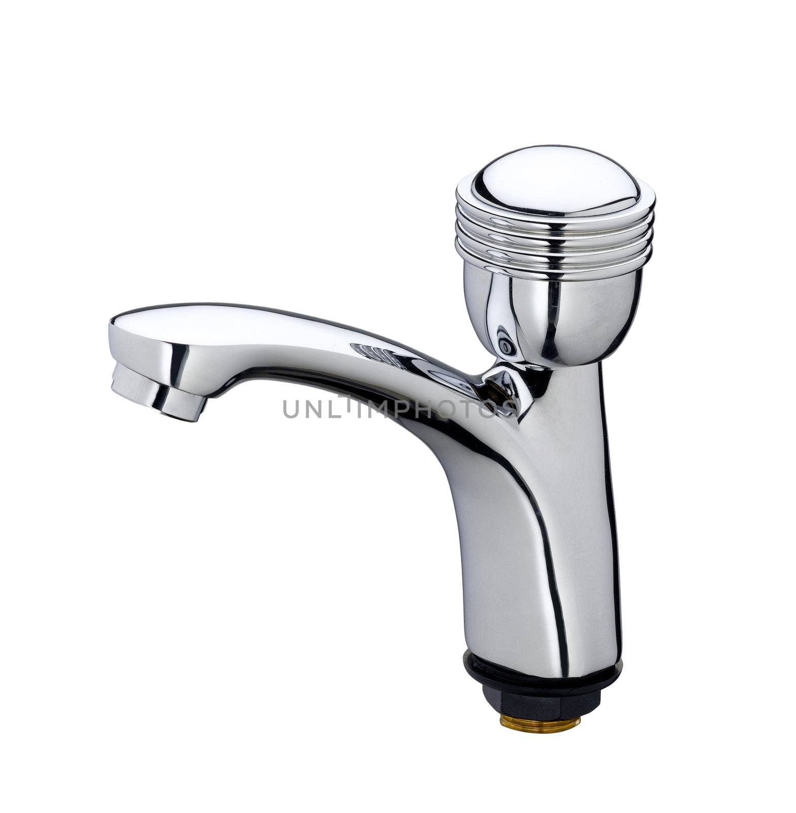 nice design of the chrome faucet isolated on white 
