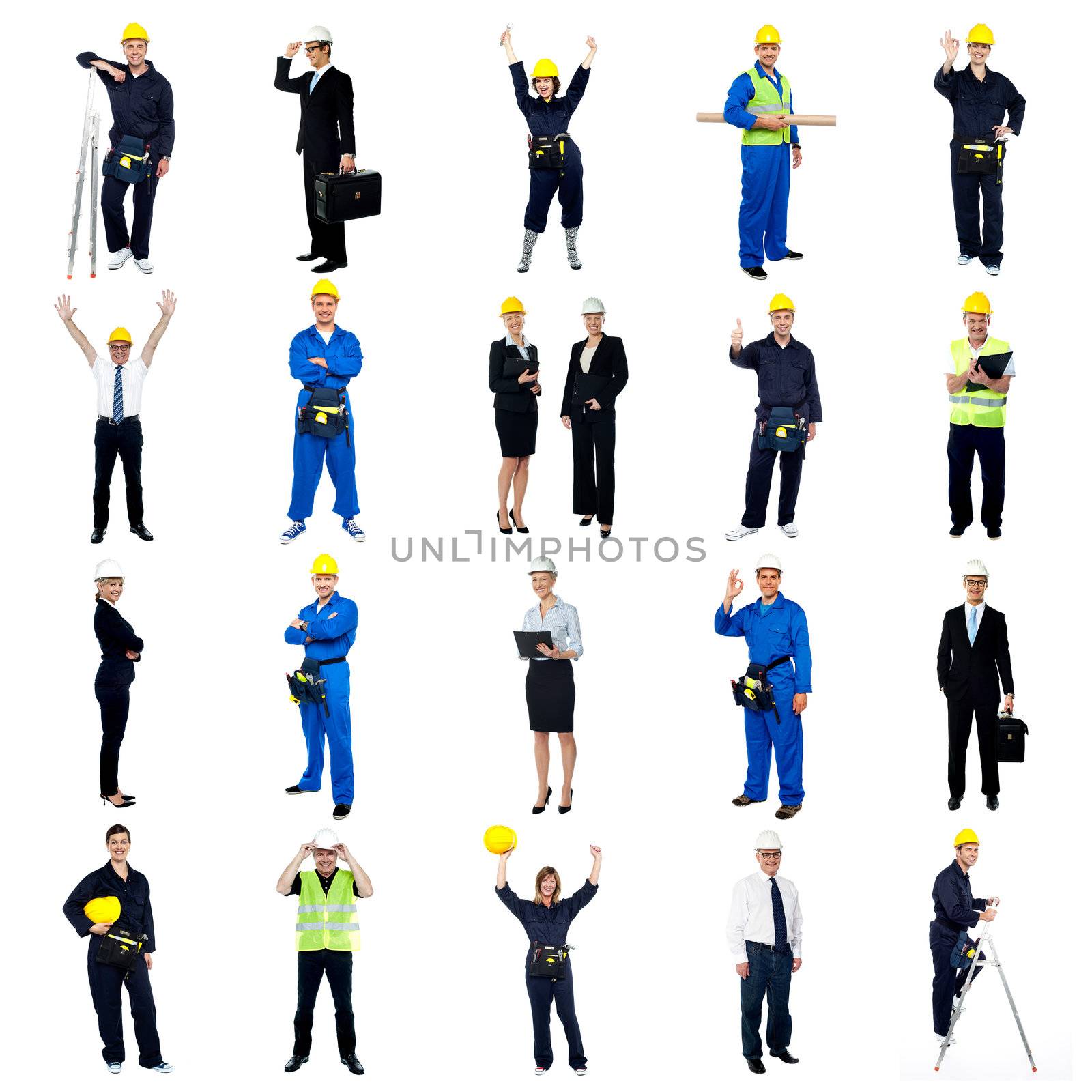 Collection of construction workers by stockyimages