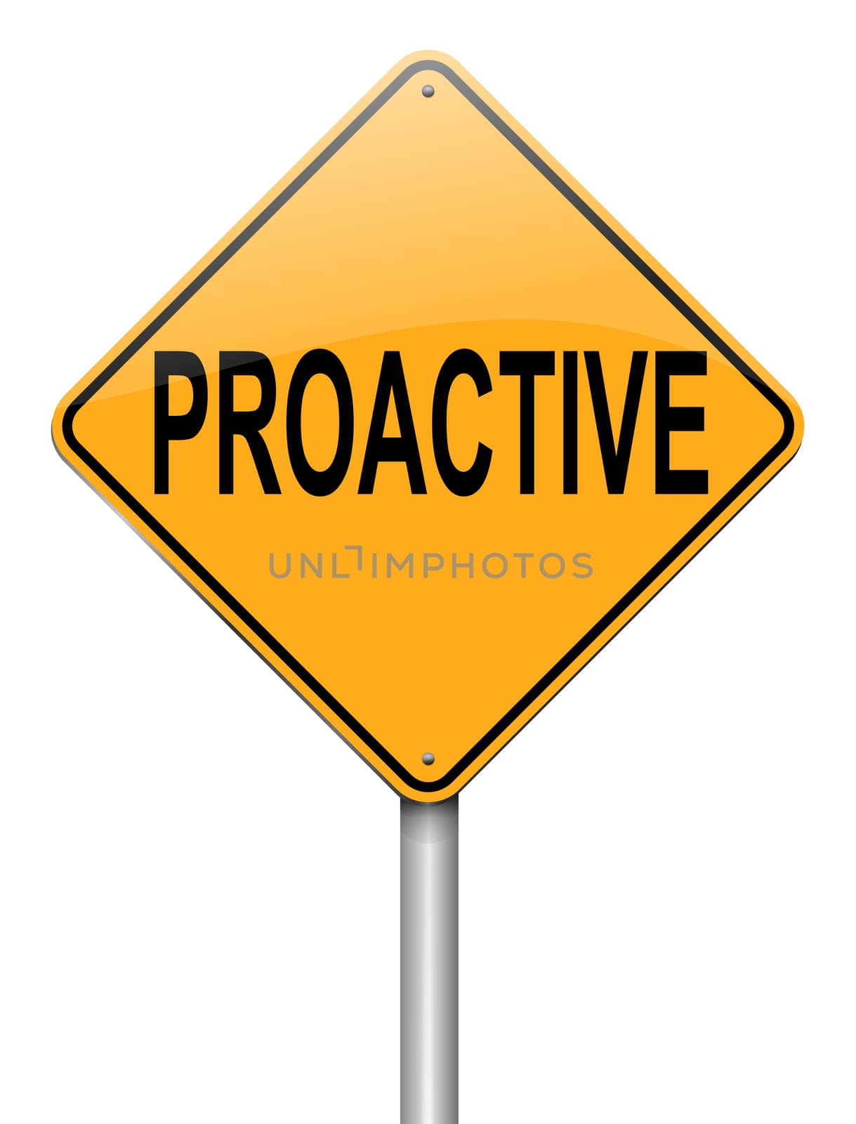 Illustration depicting a roadsign with a proactive concept. White background.