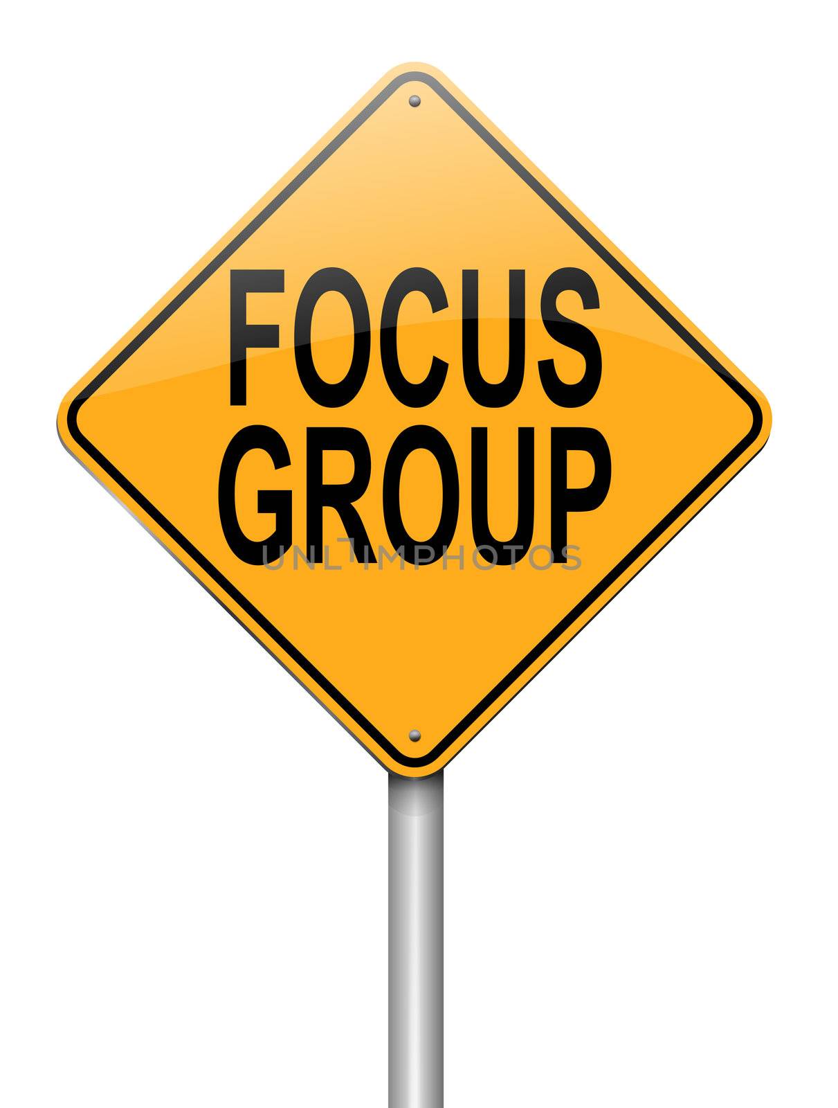 Illustration depicting a roadsign with a focus group concept. White background.