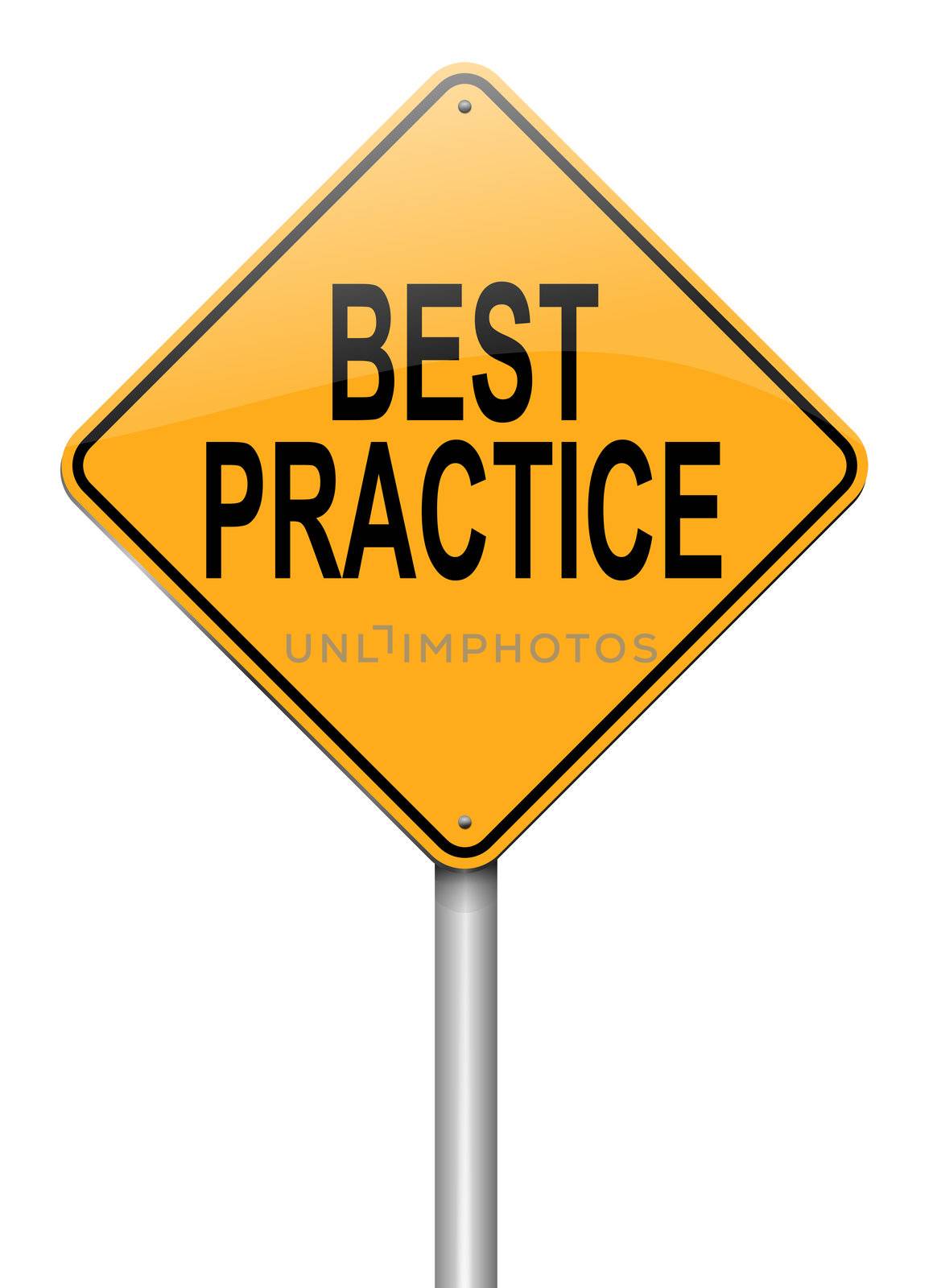 Illustration depicting a roadsign with a best practice concept. White background.