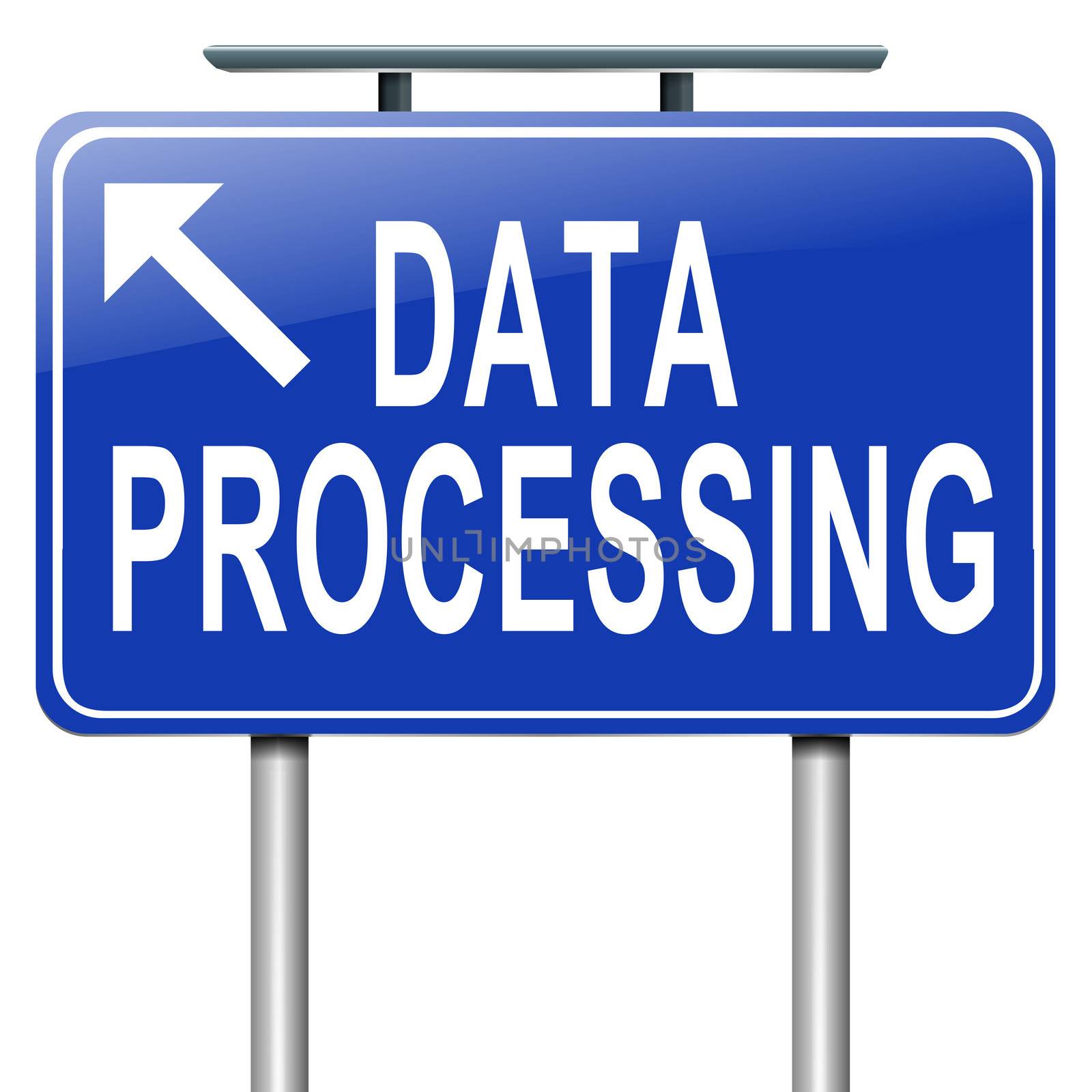 Illustration depicting a roadsign with a data processing concept. White background.