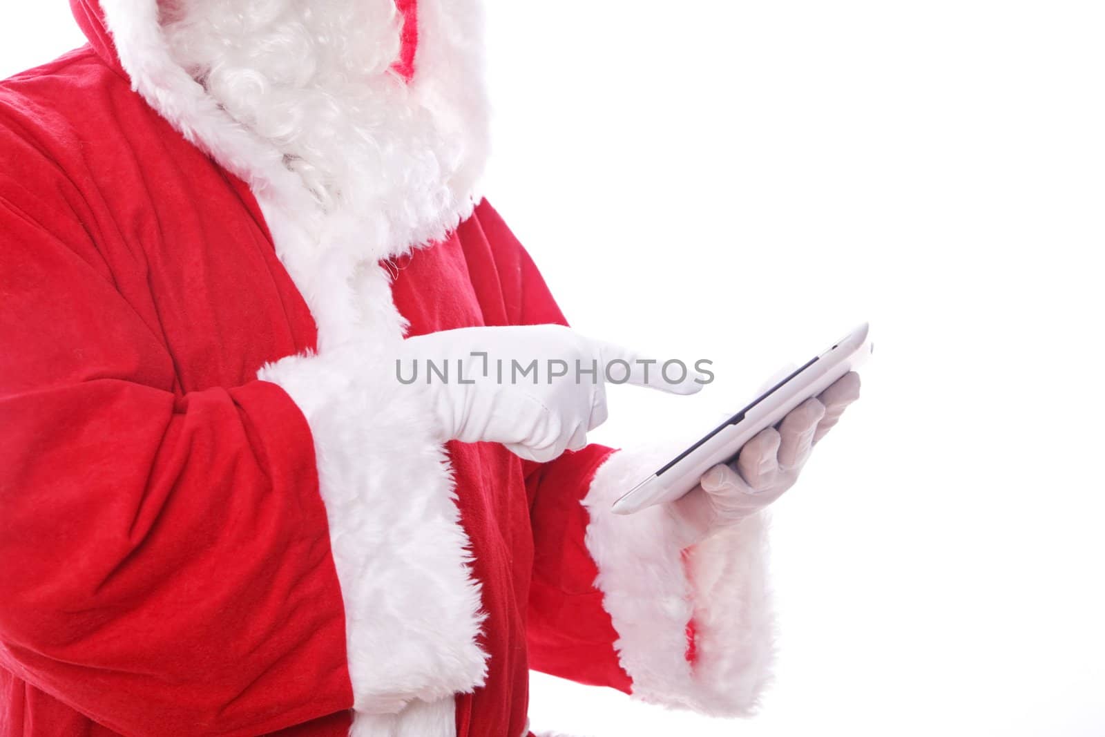 santa claus with digital tablet. isolated on the white background