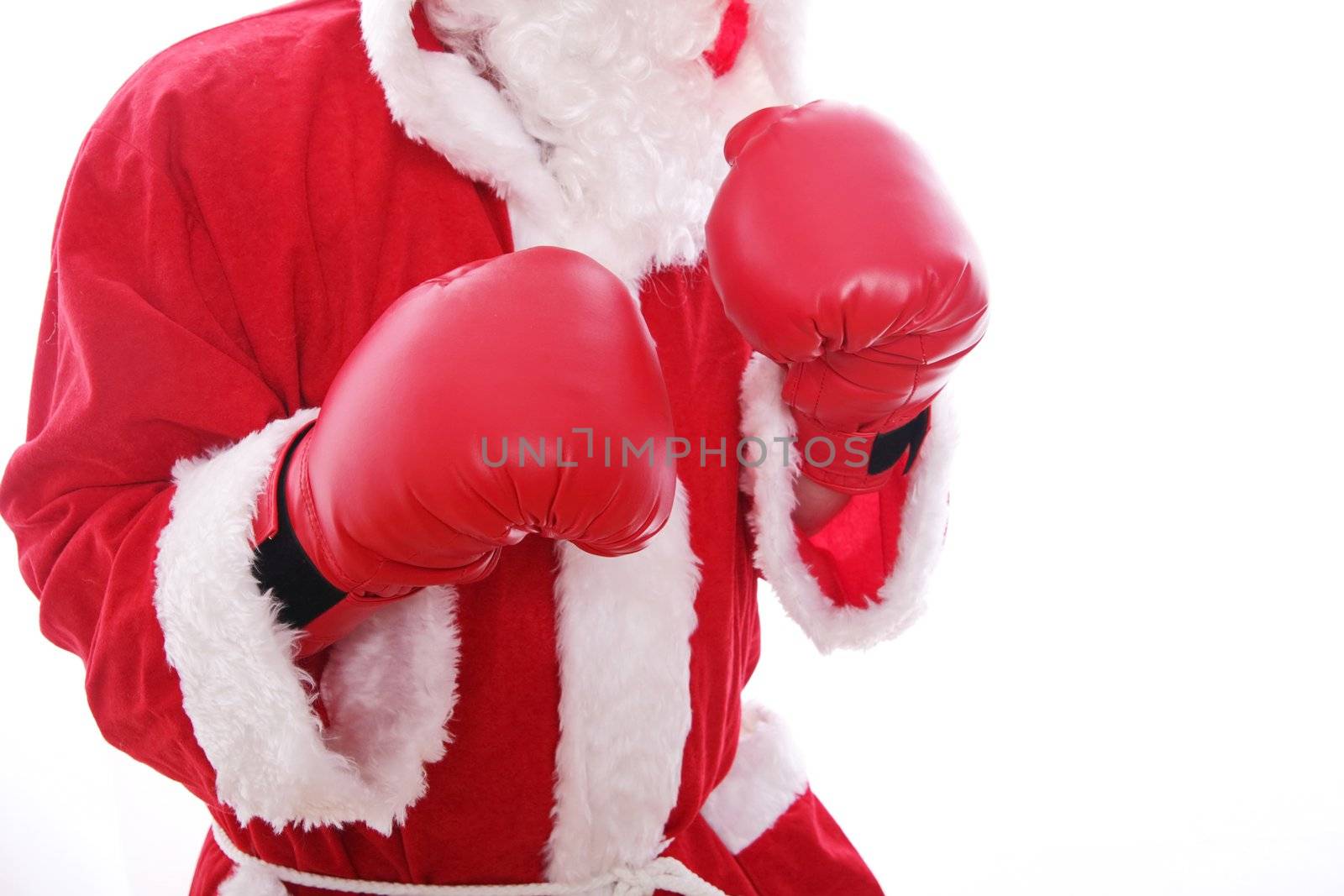 Santa Claus boxing Isolated on white background.
