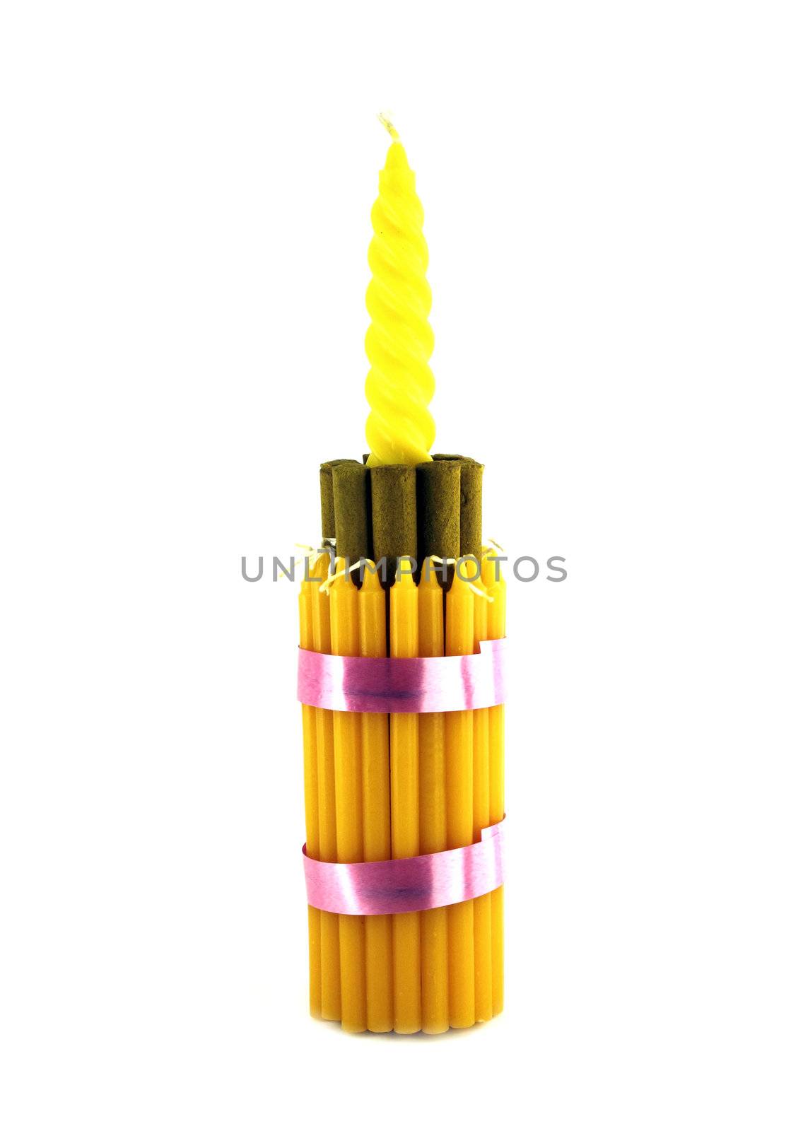 Incense and Candle on white background for Loy Kratong festival, Thailand