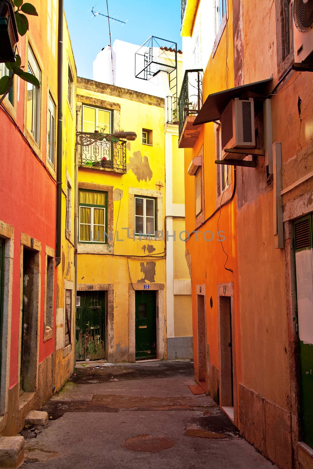 Typical colorful street from Lisbon in Portugal. 