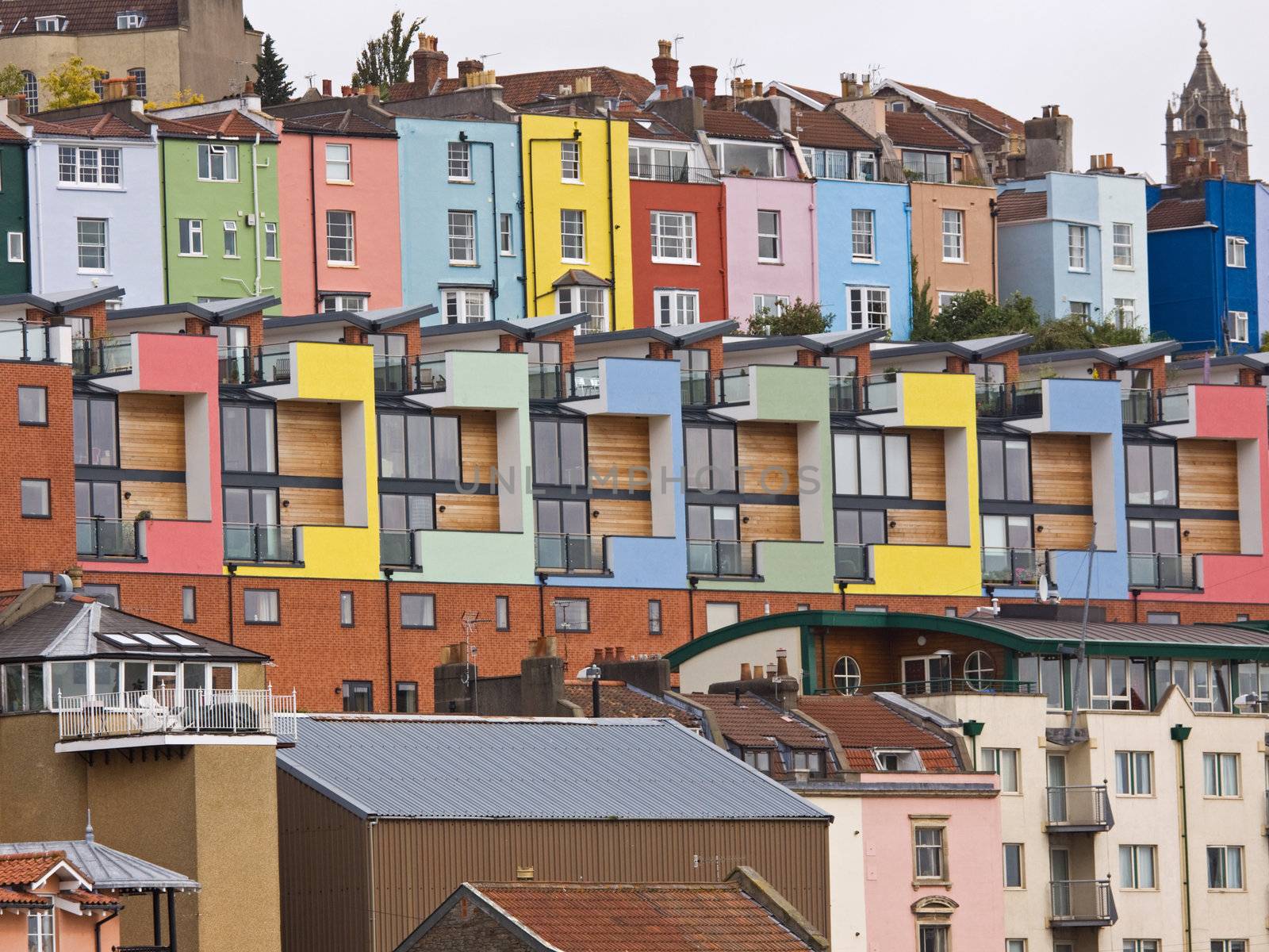 Colourful mix of old and new housing overlooking Bristol harbour