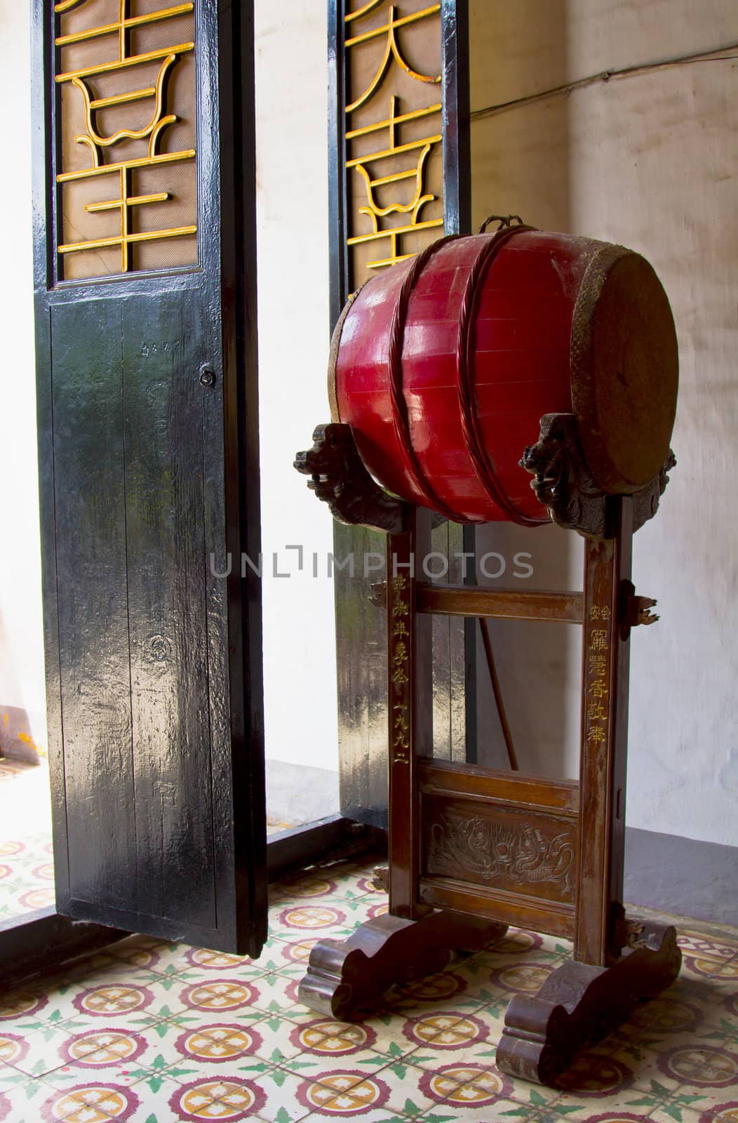 Holy drum in a shrine in Hanoi,Vietnam