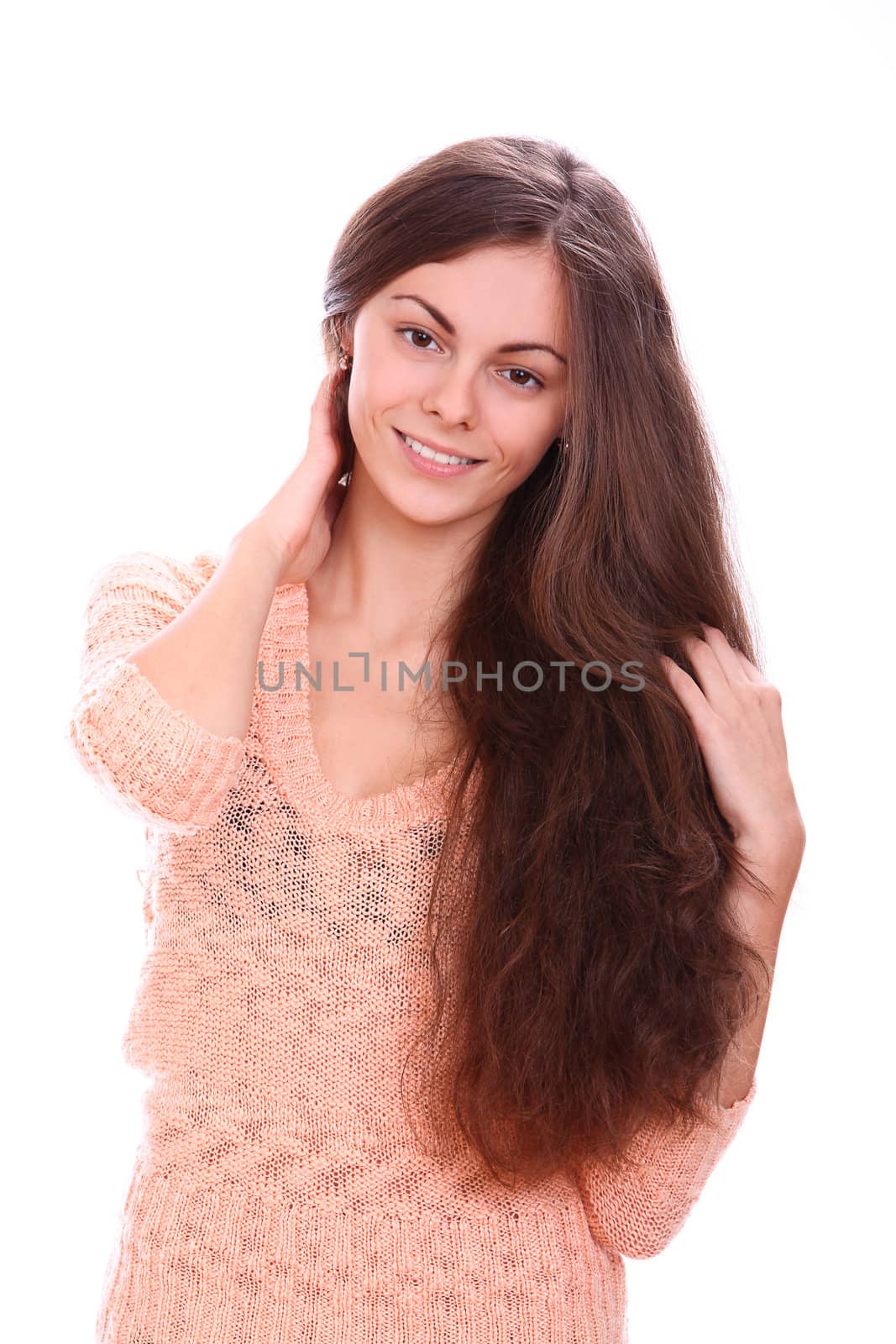 portrait of beautiful and attractive woman with long hair smiling