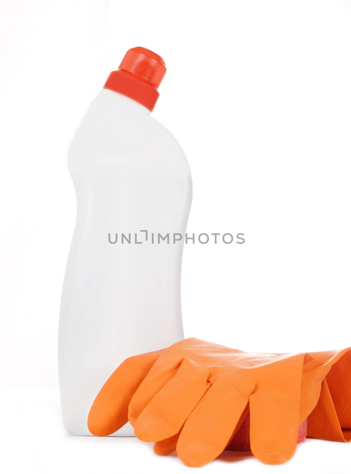 Gloves and soap for the toilet isolated on a white background
