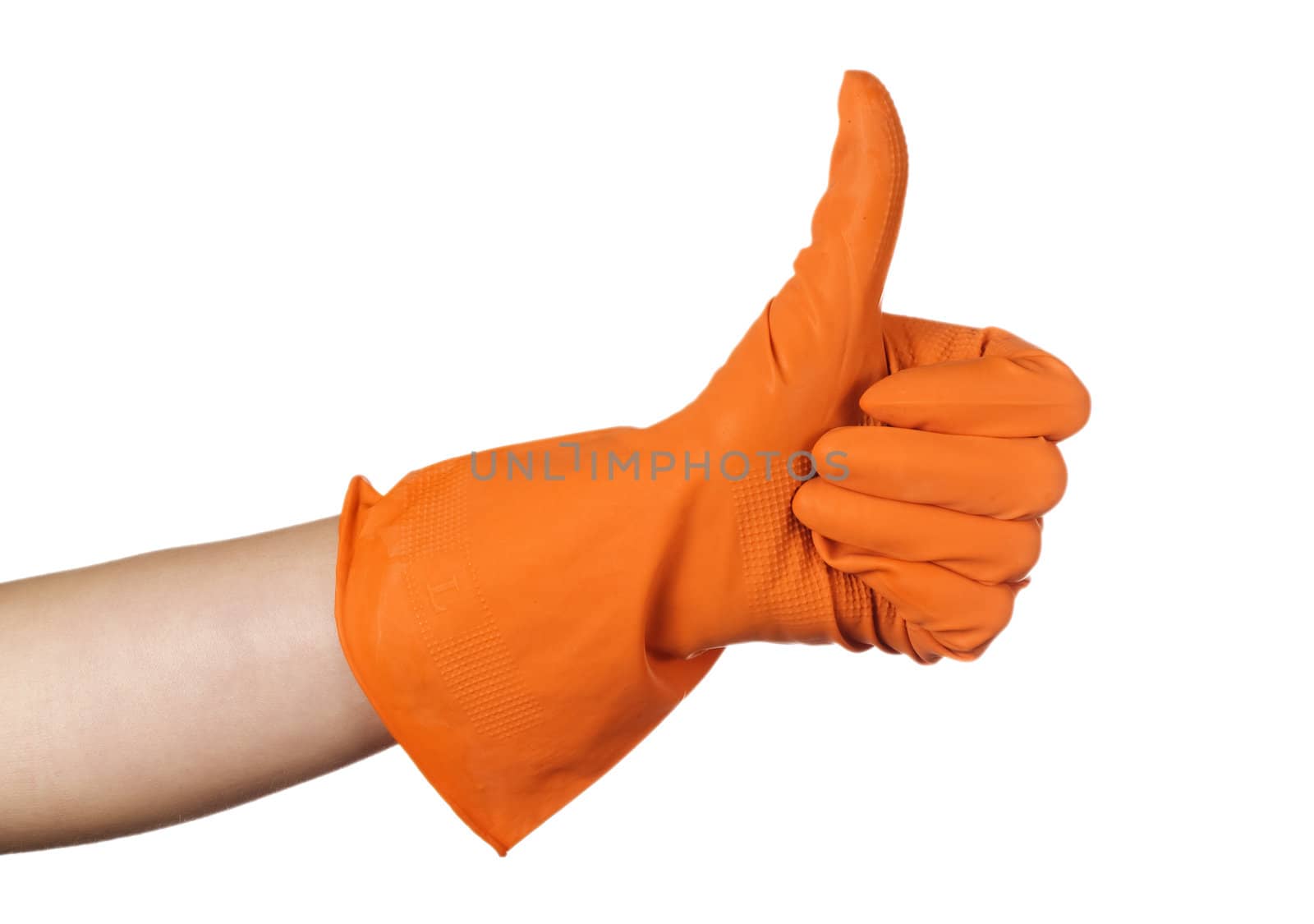 glove gesturing ok (yes) isolated on white background