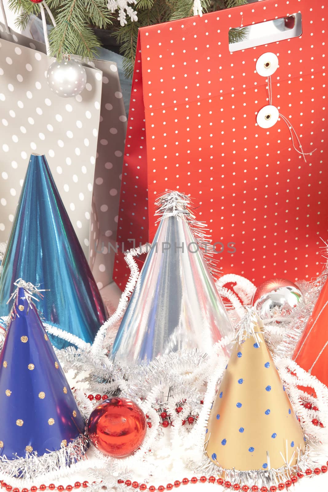 Decorated Christmas tree on white background