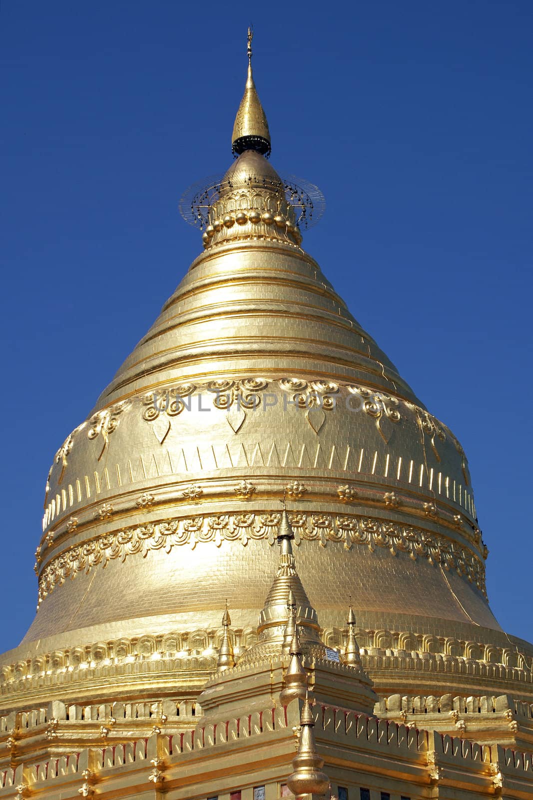 Beautiful Shwezigon Pagoda, one of the attractions of Bagan, Myanmar