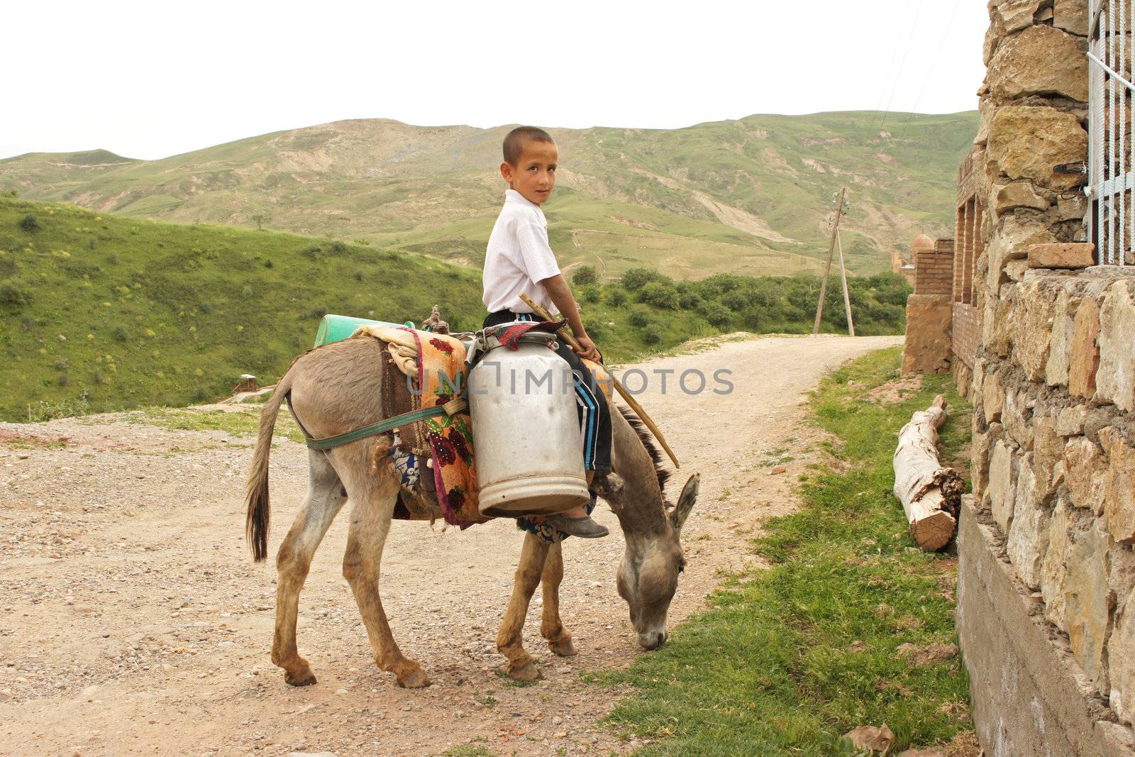 Donkey riding boy, Hissar Mountains, Uzbekistan