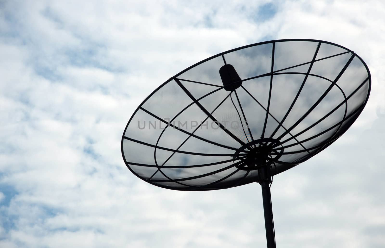 black Satellite dish in blue sky