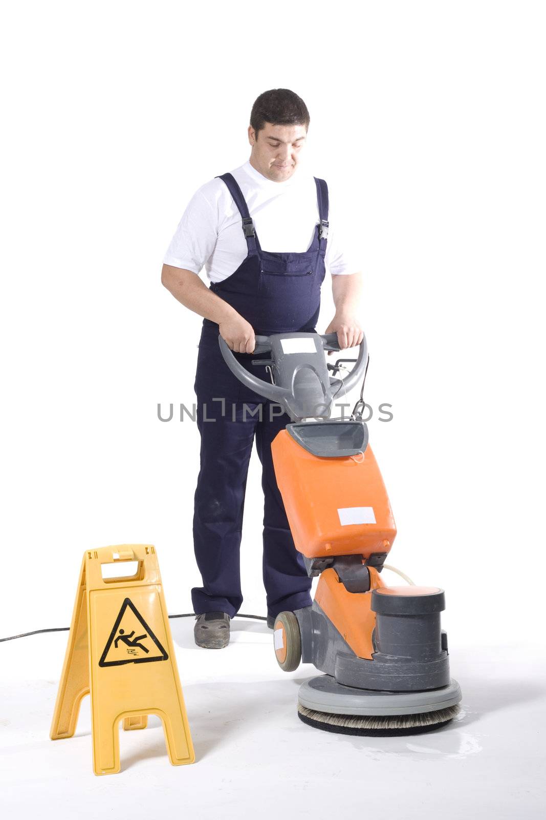 cleaning floor with machine