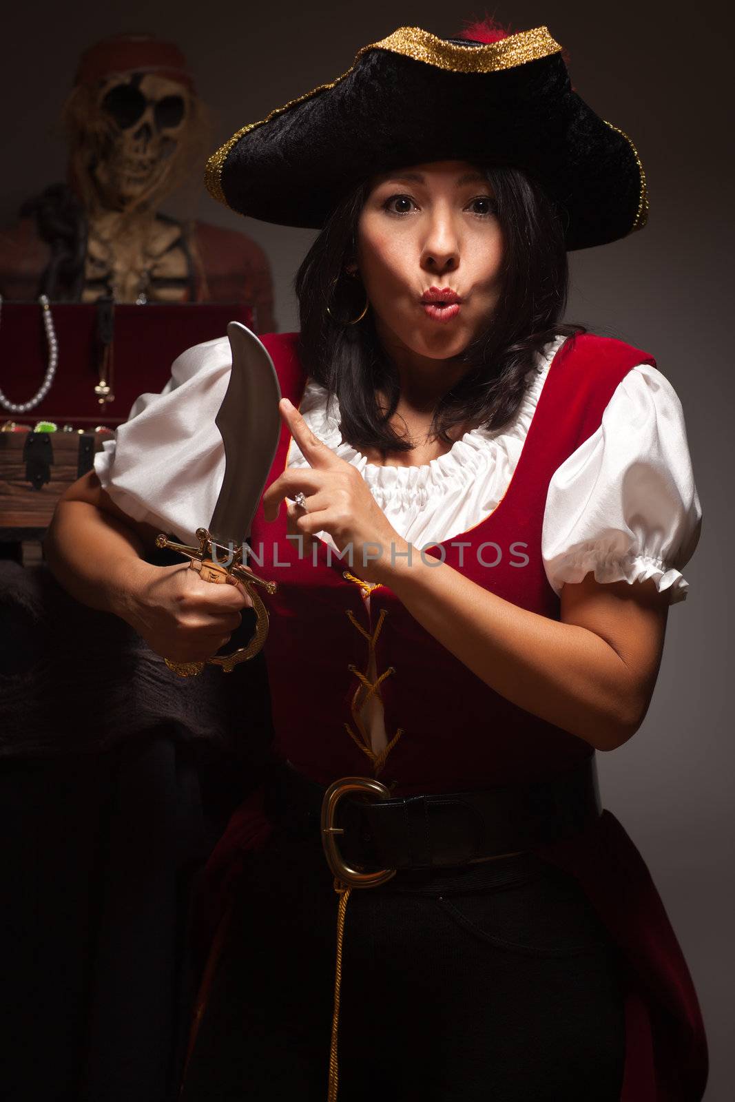 Dramatic Female Pirate in a Dimly Lit Moody Scene.