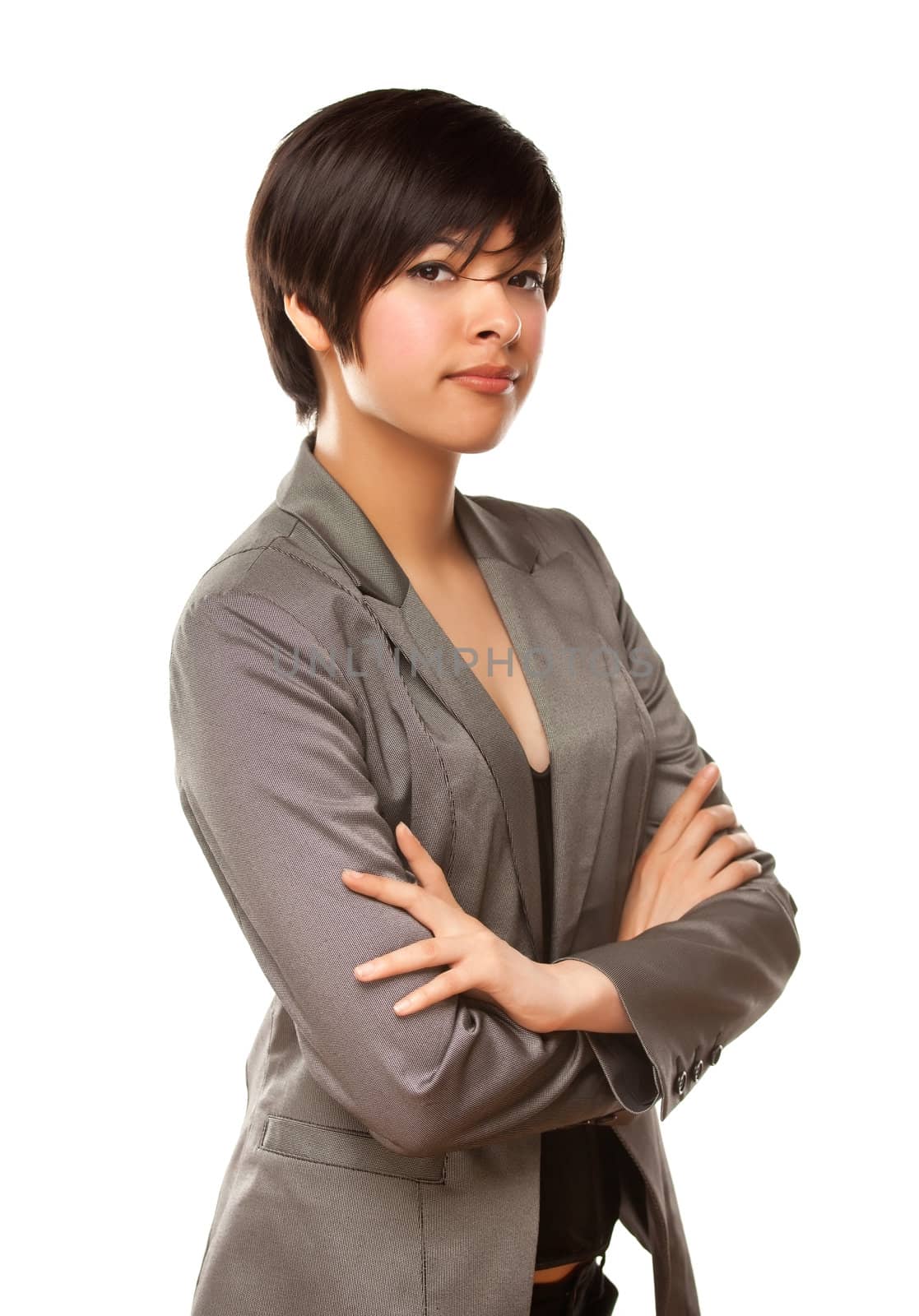 Pretty Mixed Race Young Adult Female Isolated on a White Background.