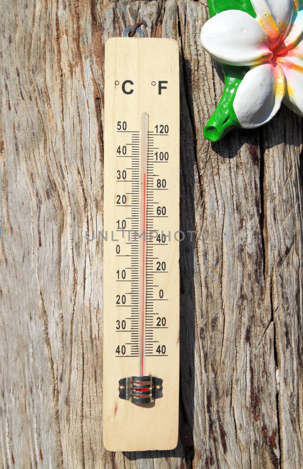 Thermometer on the wooden wall