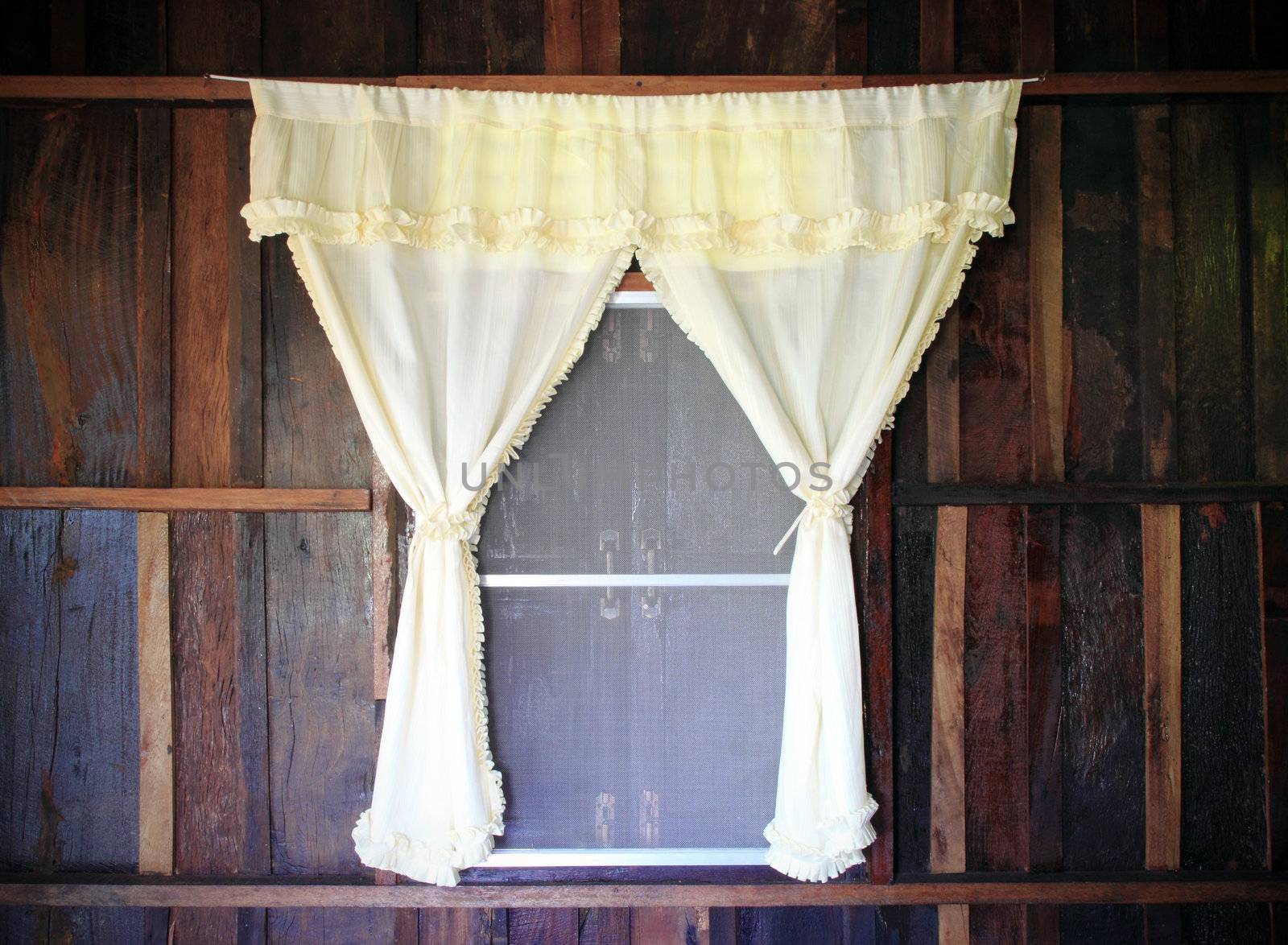 white drape and old wooden window by geargodz