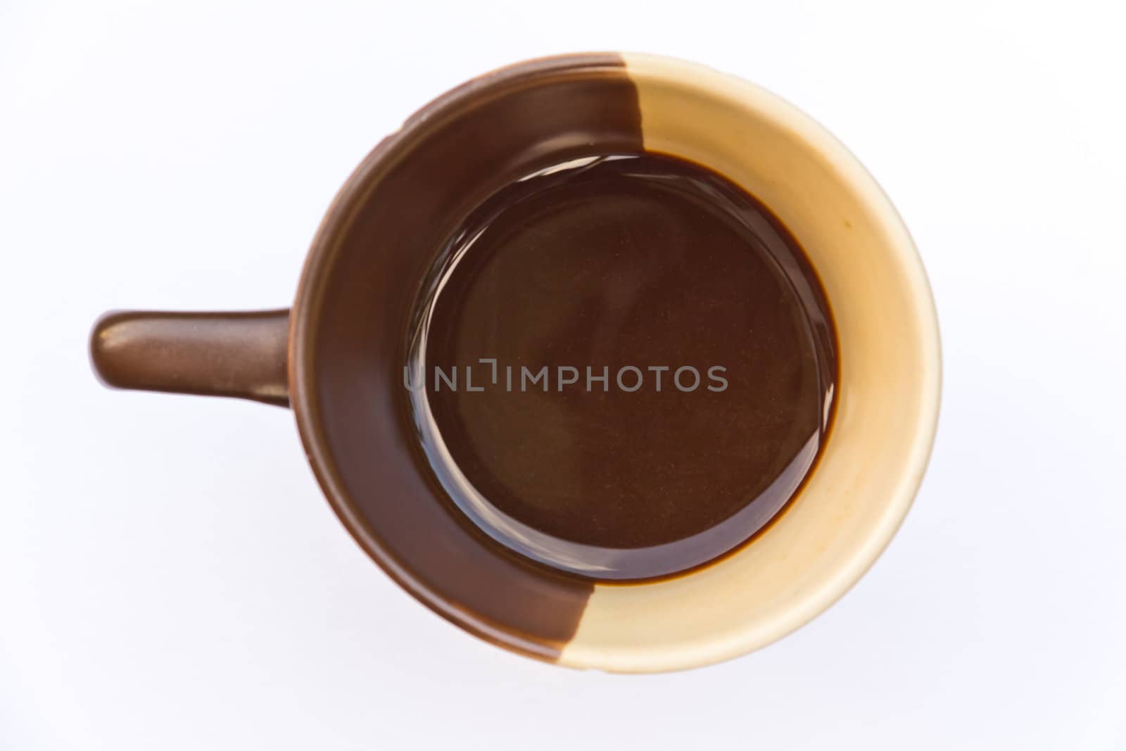 Top view of black coffee cup isolated on white