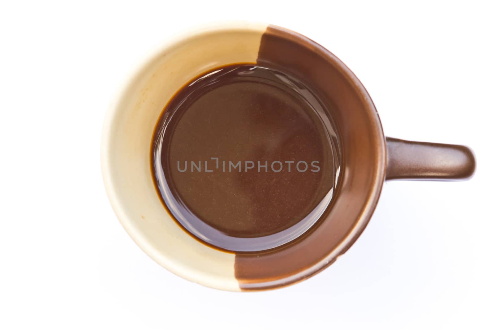 Top view of black coffee cup isolated on white