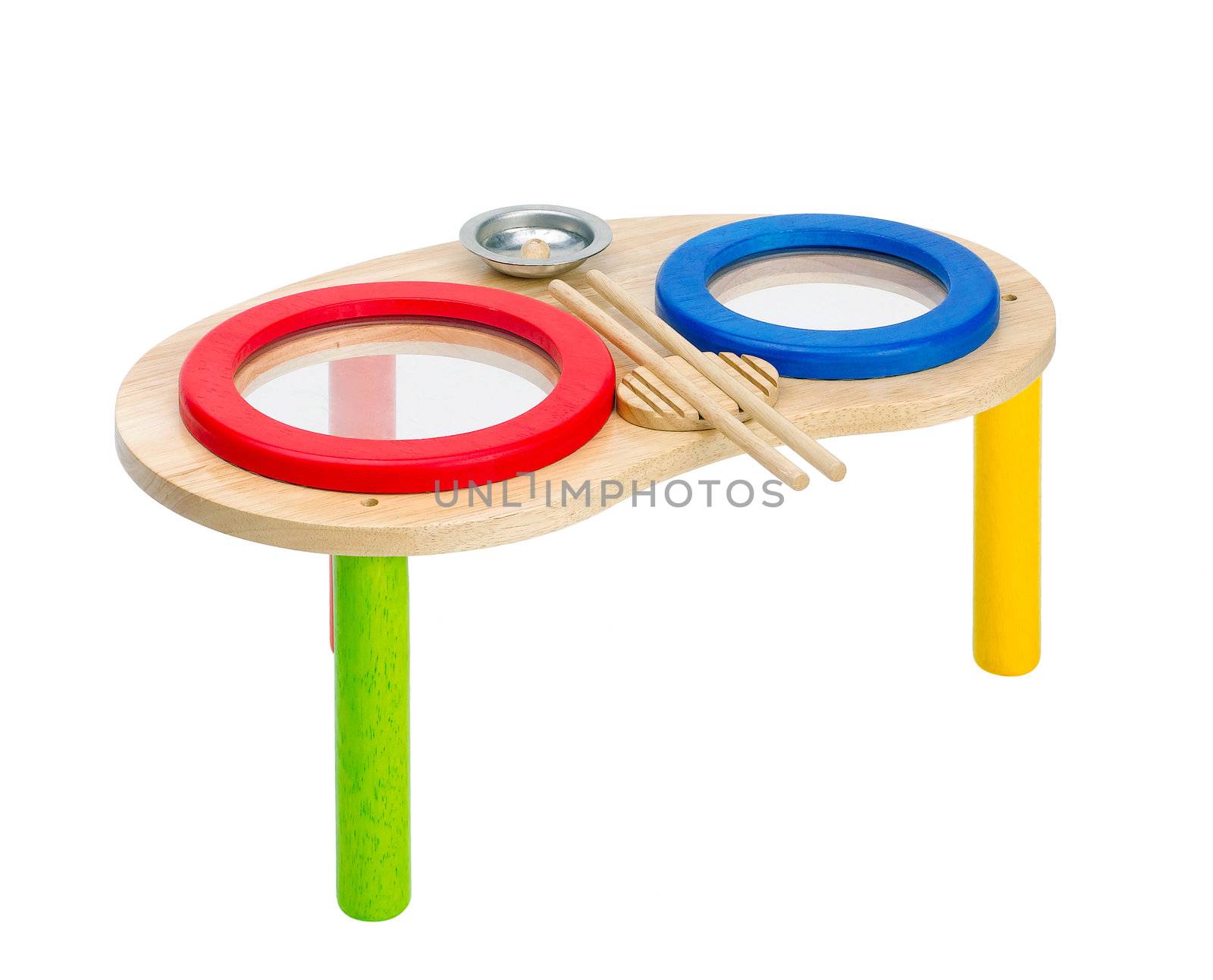 Colorful wooden toy drums for children