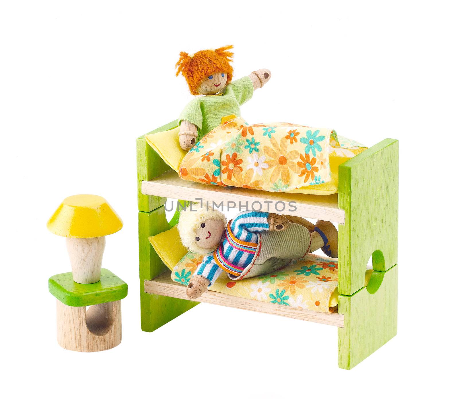 Wooden bed toy furniture for children learning to decorates bedroom