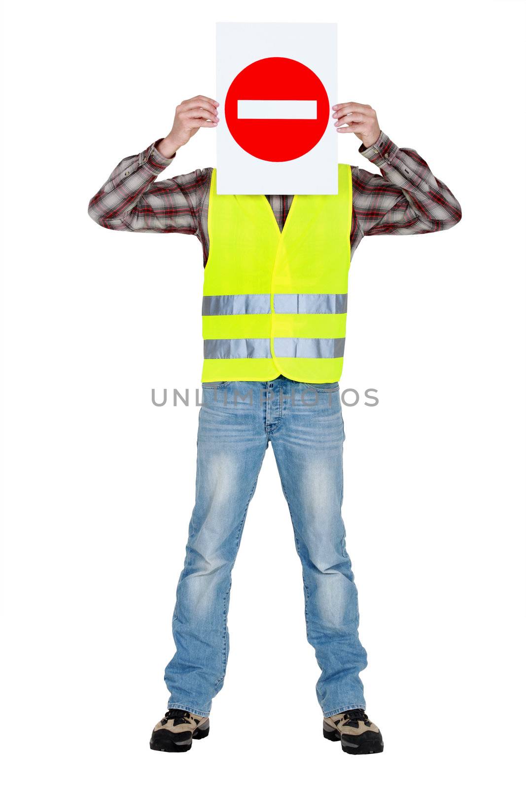 Worker with a No Entry sign