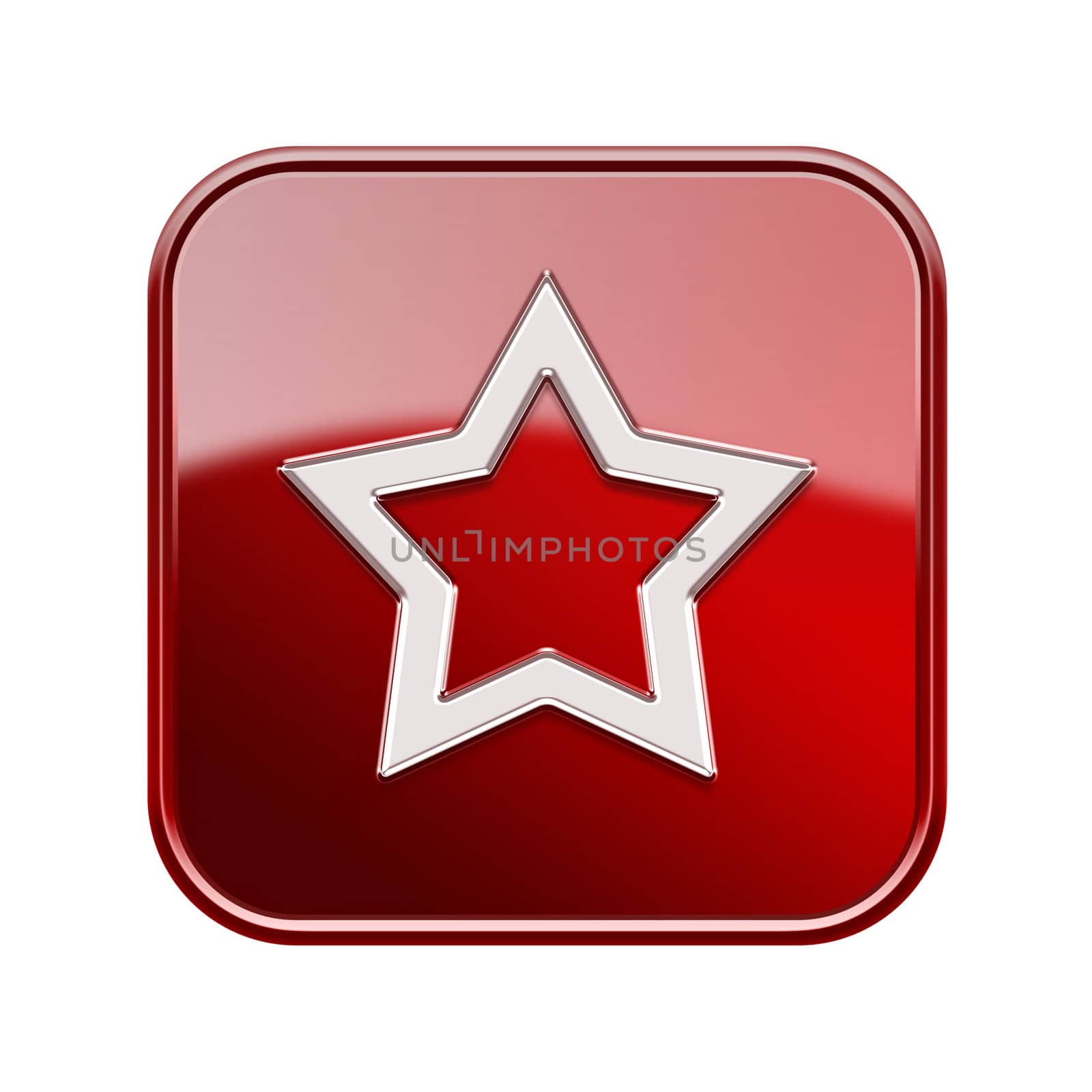 Star icon glossy red, isolated on white background