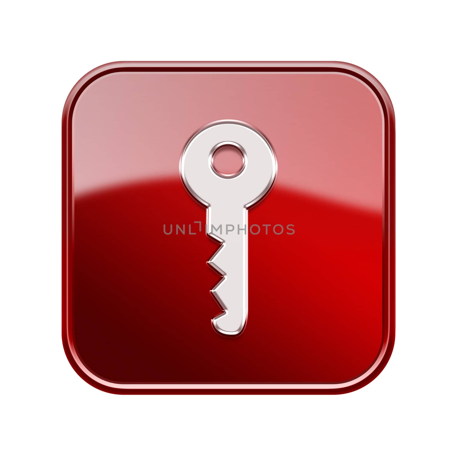 Key icon glossy red, isolated on white background