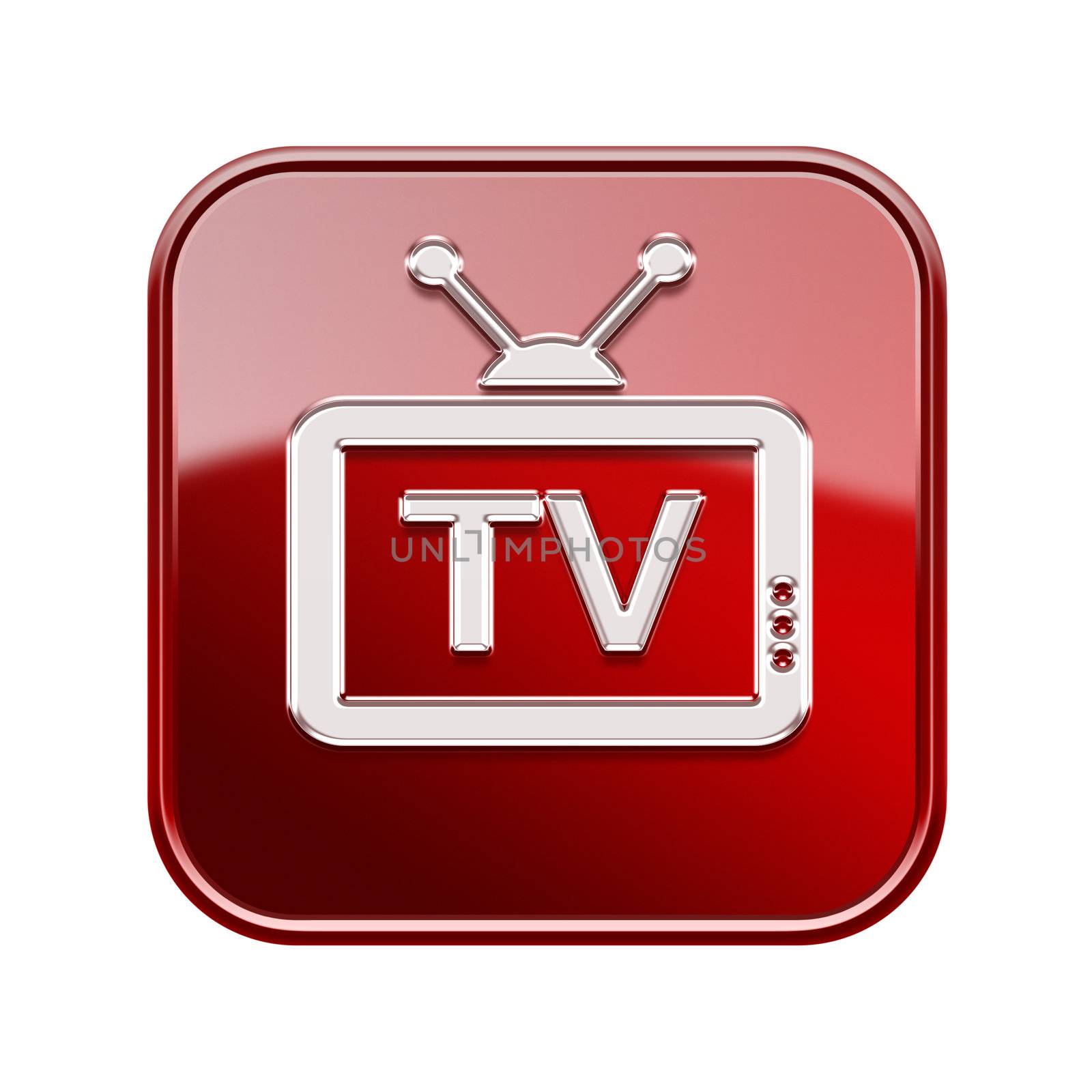 TV icon glossy red, isolated on white background